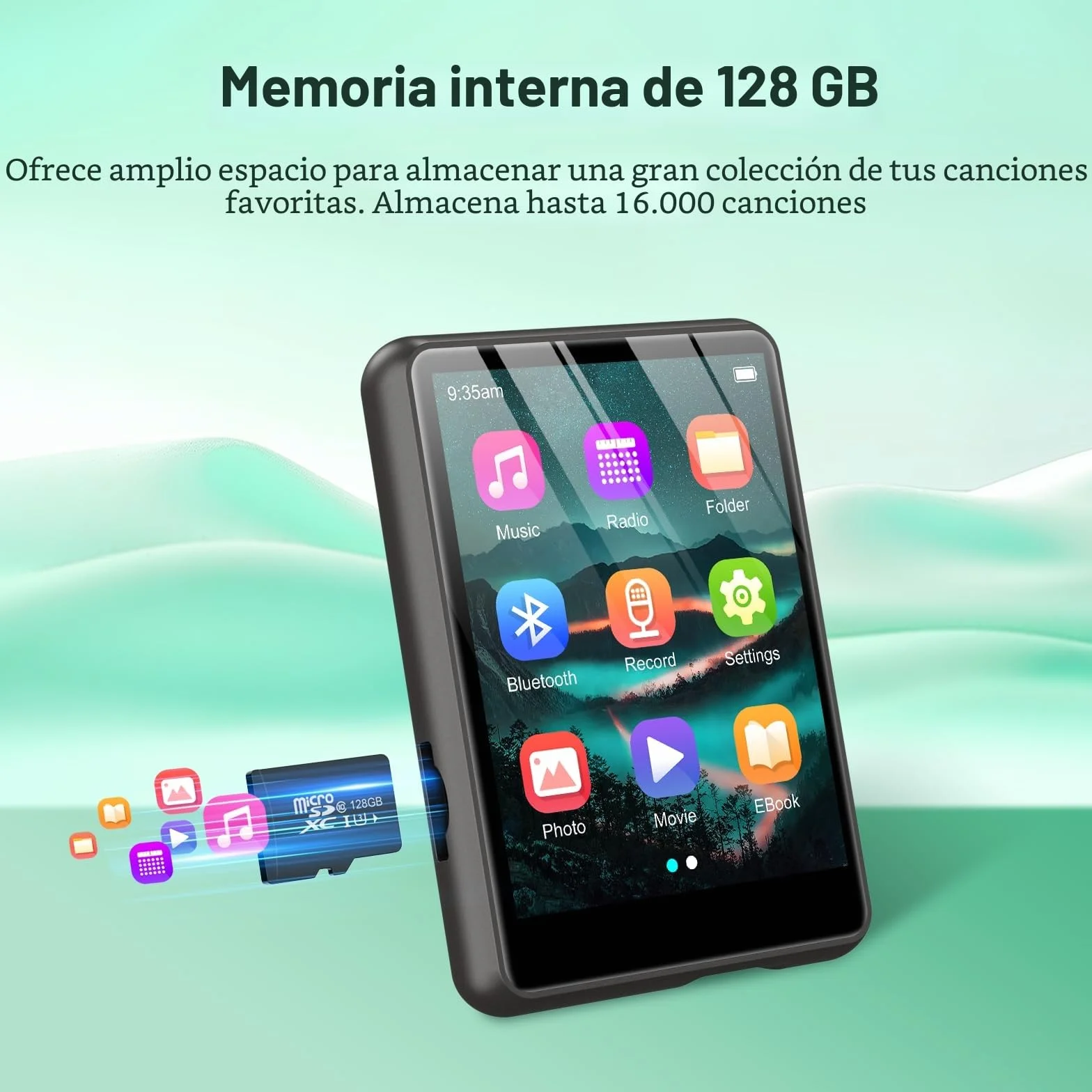 ZAQE Reproductor MP3 Bluetooth 5.3 128GB Pantalla Táctil 2,4" Radio FM Negro