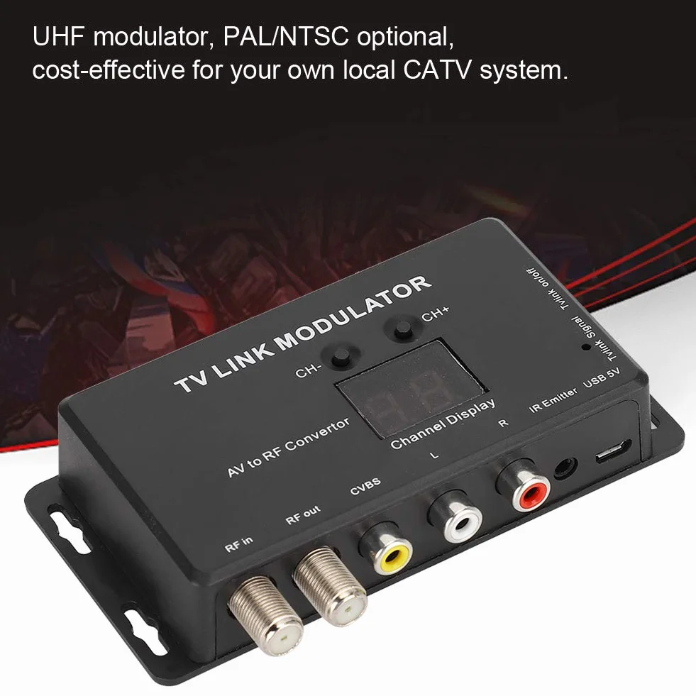 Modulador IR, Modulador UHF TV Link Extensor IR Convertidor AV a RF Extensor IR Modulador UHF con Pantalla de Canal
