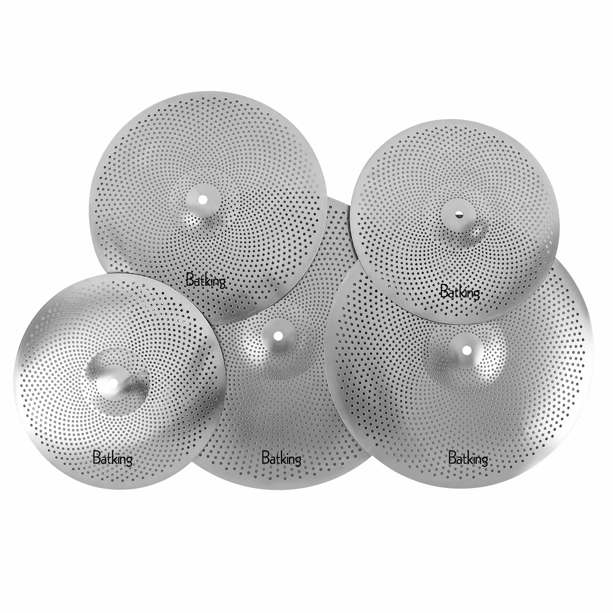 Juego de platillos de bajo volumen Paquete 60% -70%, 14/16/18/20 ”Platillos silenciosos Juego de 5 piezas plateado para practicar