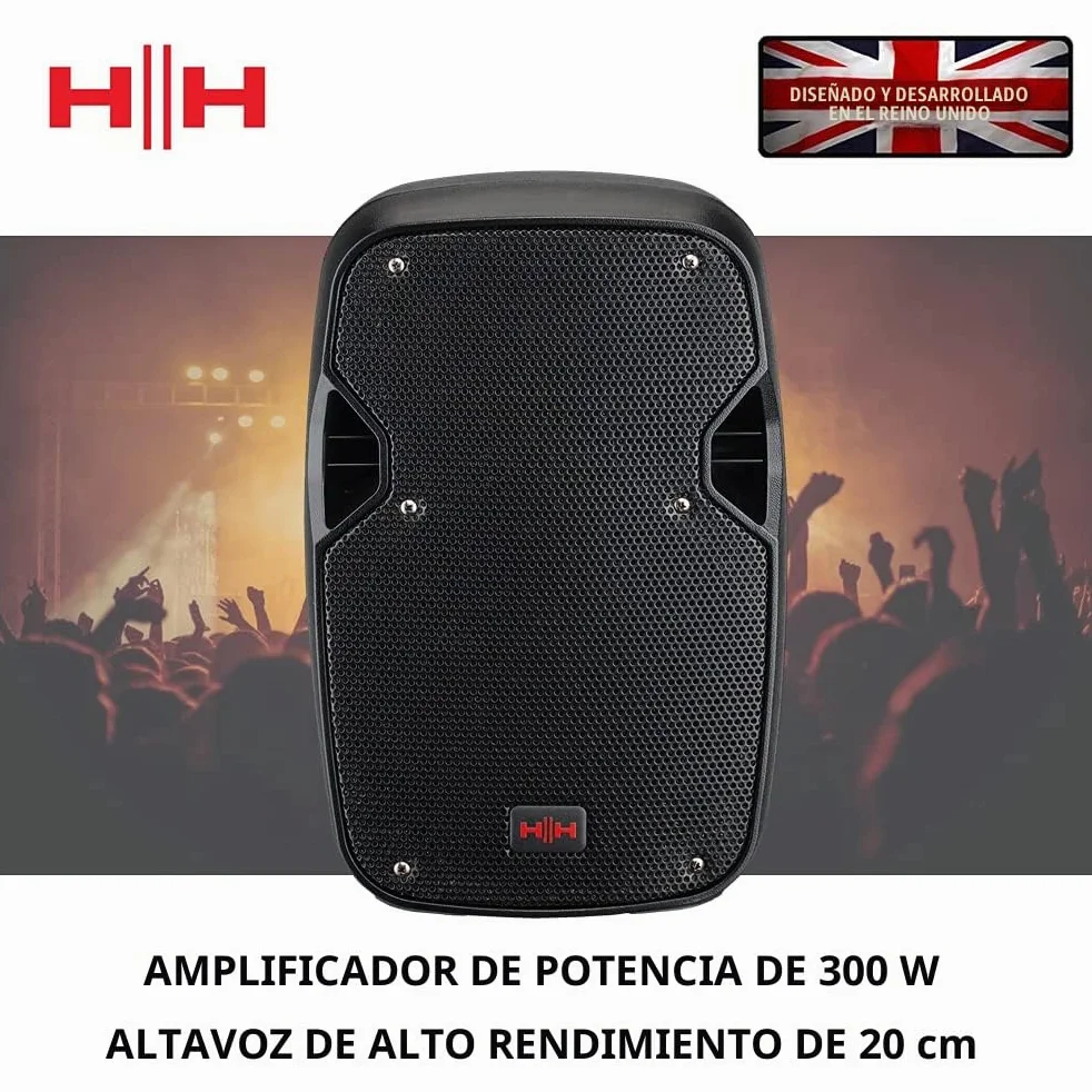 VECTOR by HH Electronics VRE-8AG2 - Altavoz activo portátil de 300 W 8 pulgadas de 2 vías con mezclador de 2 Ch, Bluetooth V5.0, SD y USB
