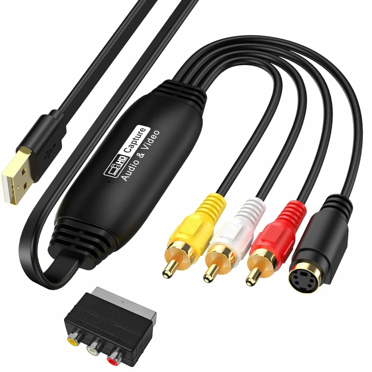 AMANKA RCA a HDMI Adaptador, Tarjeta de Captura de Video USB, Grabadora de Transferencia de Audio y Vídeo RCA AV a USB para PC, Cámara DV, DSLR, DVD, Compatible con Windows y Mac OS.