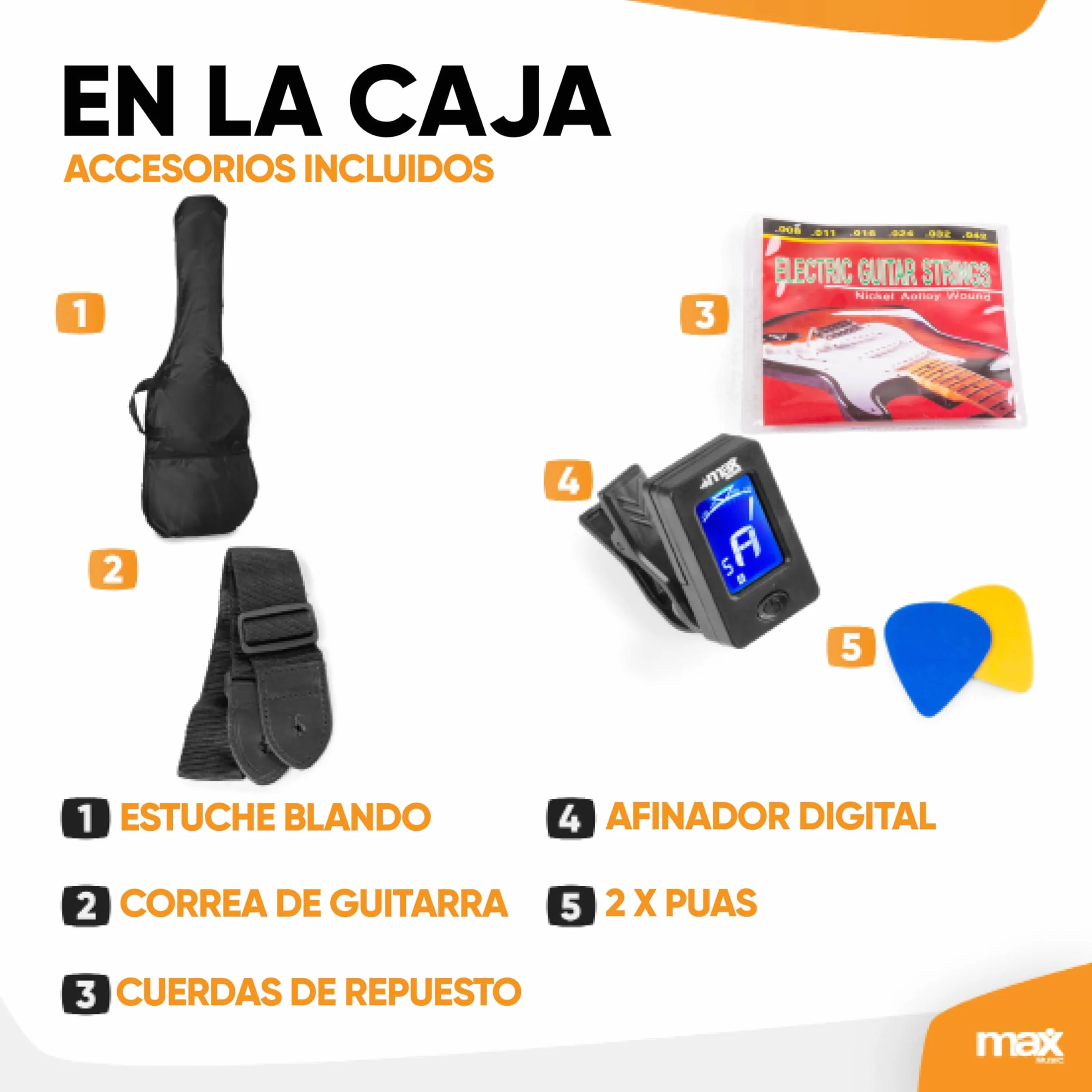 MAX GigKit kit de guitarra eléctrica, amplificador de guitarra de 40W, soporte de guitarra, funda de guitarra, afinador de guitarra, cable de instrumento, correa de guitarra y accesorios - Sunburst