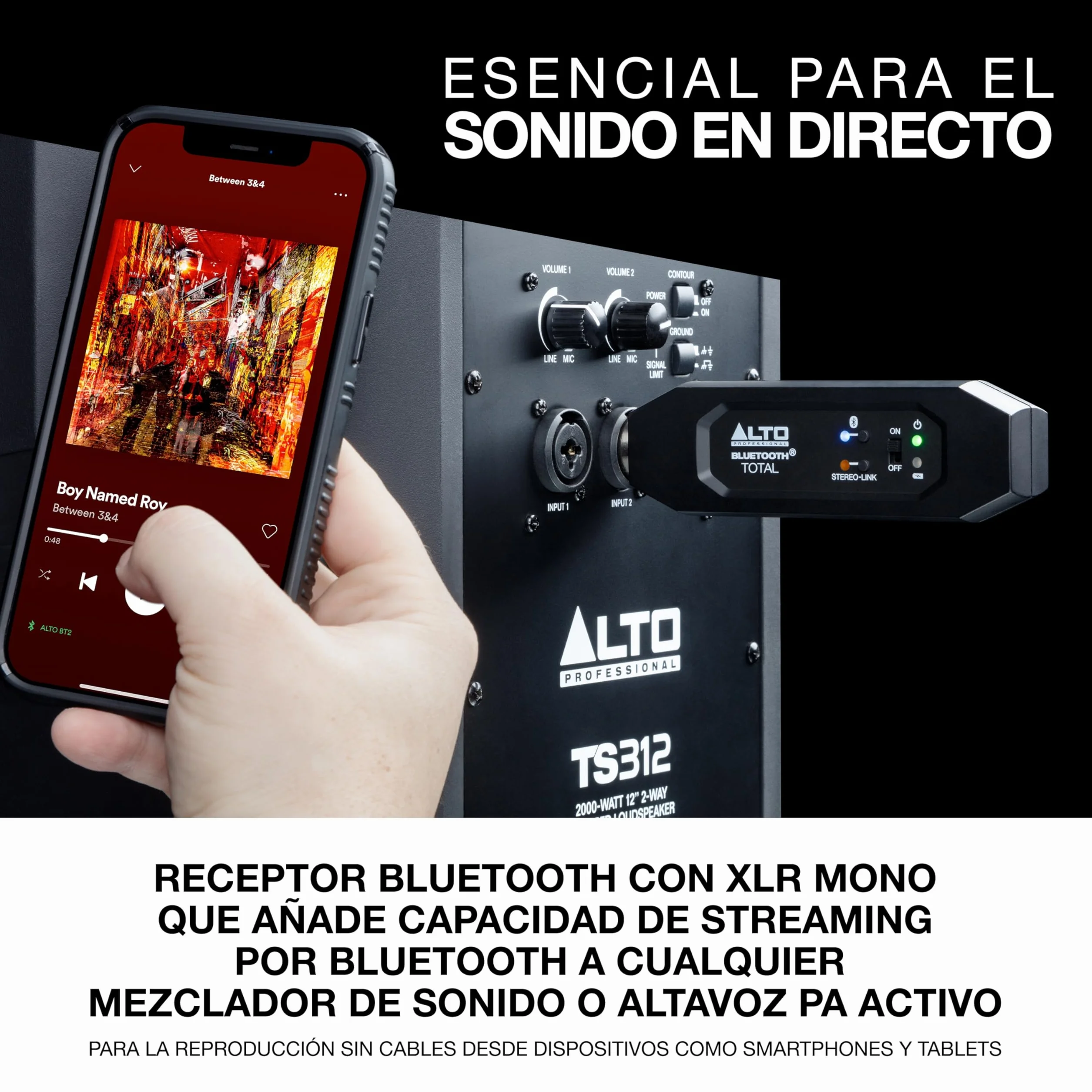 ALTO Bluetooth Total 2 Receptor Bluetooth Recargable con XLR para Mesa de Mezclas y Equipos de Sonido