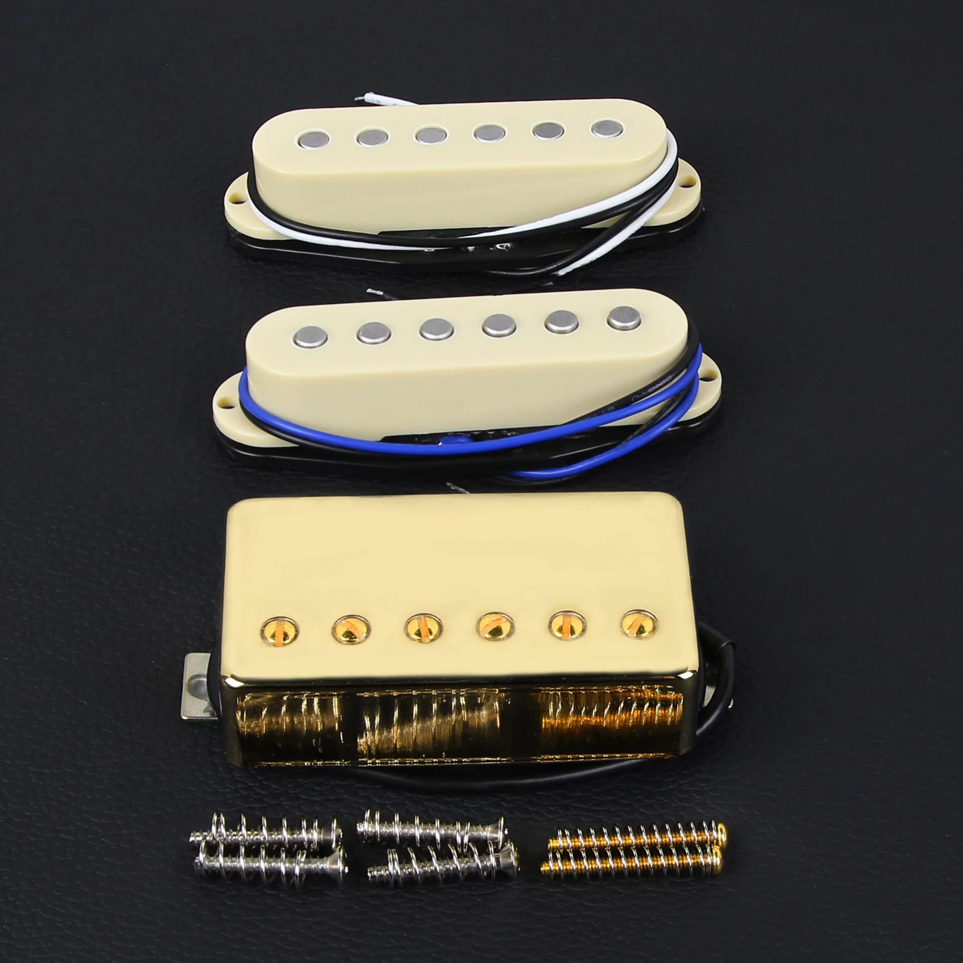 FLEOR Alnico - Juego de 5 pastillas de bobina simple y humbucker de alta ganancia, HSS N+M+B, color crema para guitarra estilo ST