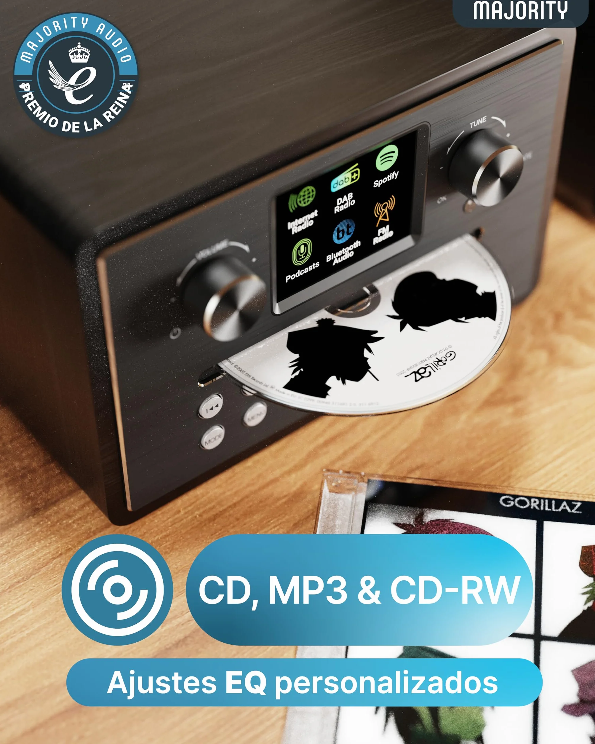 MAJORITY Homerton HiFi Equipo de Música | Reproductor de CD, Radio Internet WiFi, Dab/Dab+ Radio Digital y FM | Minicadena con Bluetooth 5.3, Reproducción USB, Spotify Connect y Control por App OKTIV