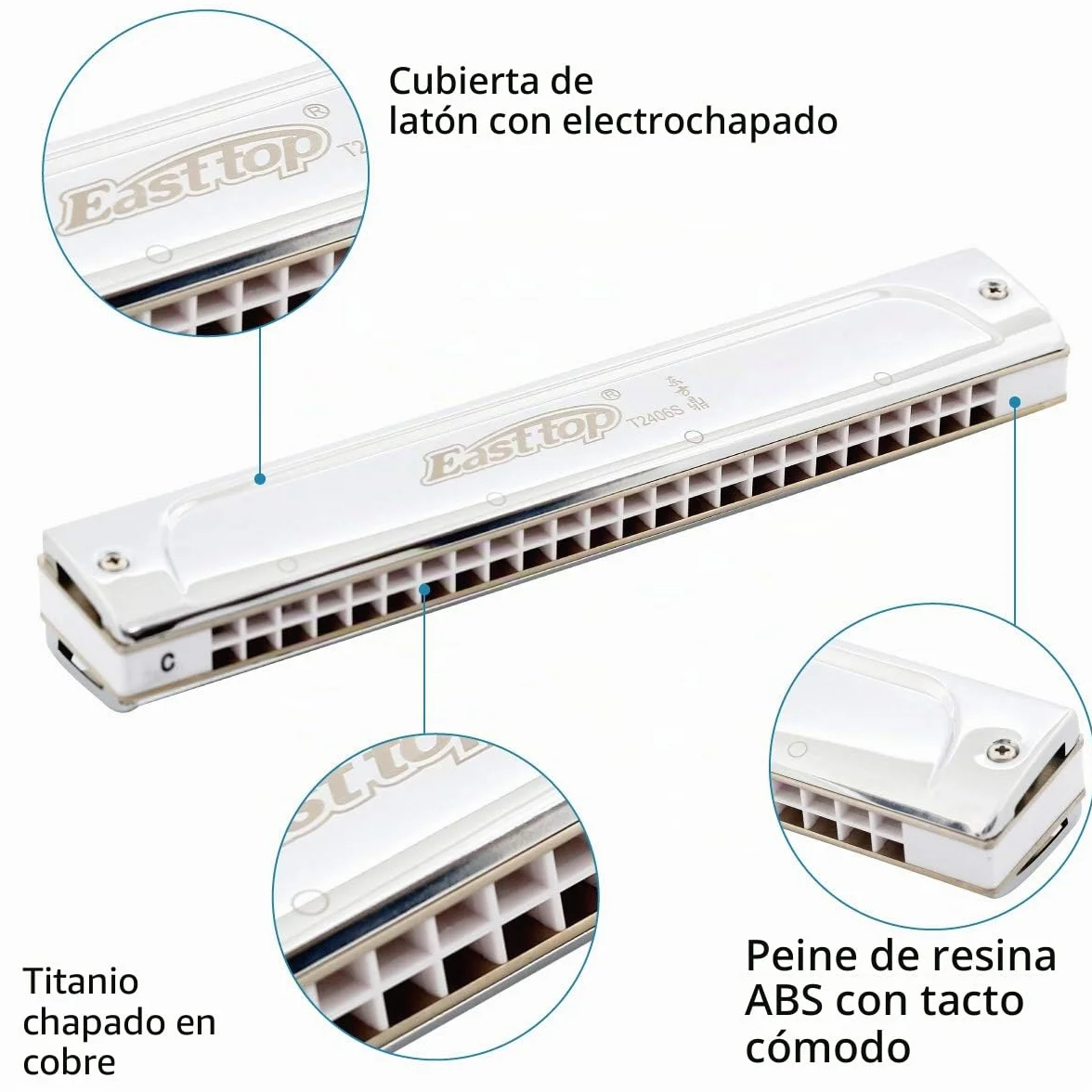 East top 24 hoyos Professional C Tremolo Harmonica T2406S Instrumento de órgano bucal para adultos, jugadores profesionales, principiantes y estudiantes, como regalo