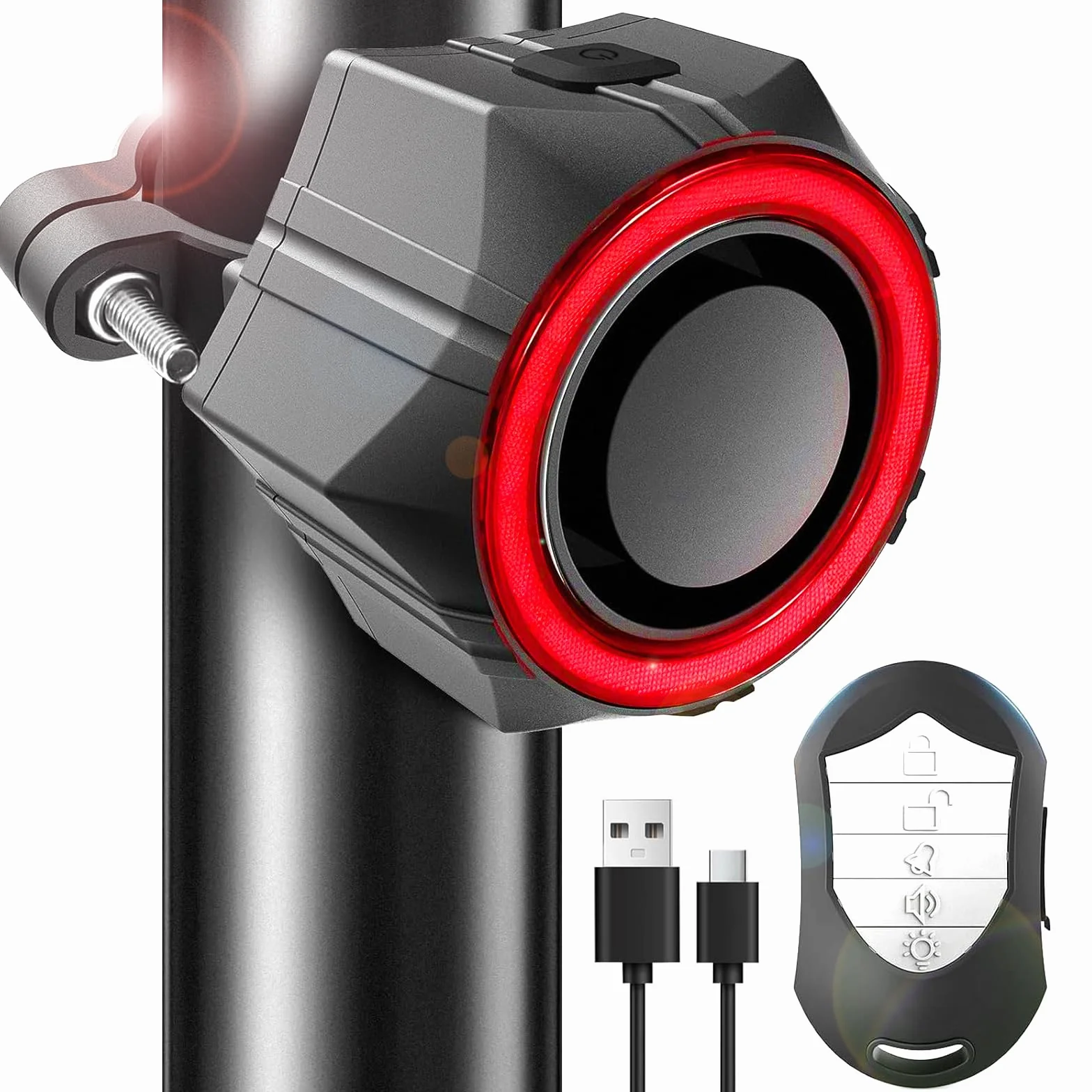 BANGTING 110 dB Alarma Bicicleta con Control Remoto, Alarma Antirrobo Inalámbrica para Moto, Alarma Patinete Electrico Impermeable IP65, Alarma Bicicleta Antirrobo para Bicicleta Electrico (Negro)