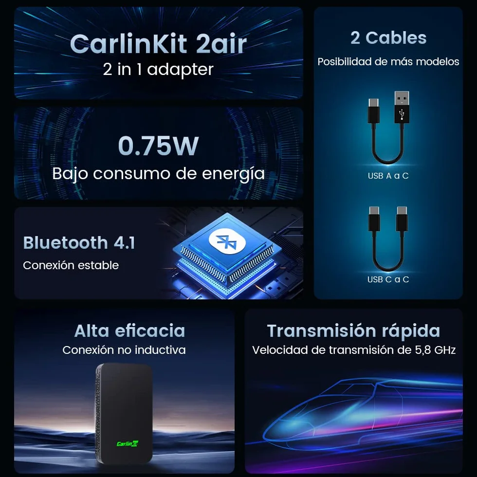 Carlinkit 2026 New Upgrade 5.0 2Air Adaptador ，Bring Wireless CarPlay/Android Auto，Plug-and-Play ，Senseless connectivity