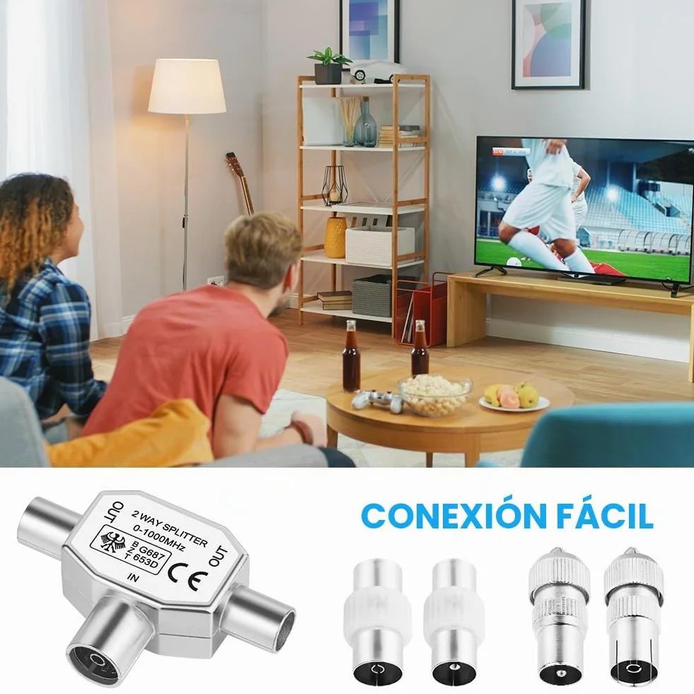 AXFEE Juego de 8 distribuidores de antena, 1 adaptador en T + 1 conector coaxial para TV digital