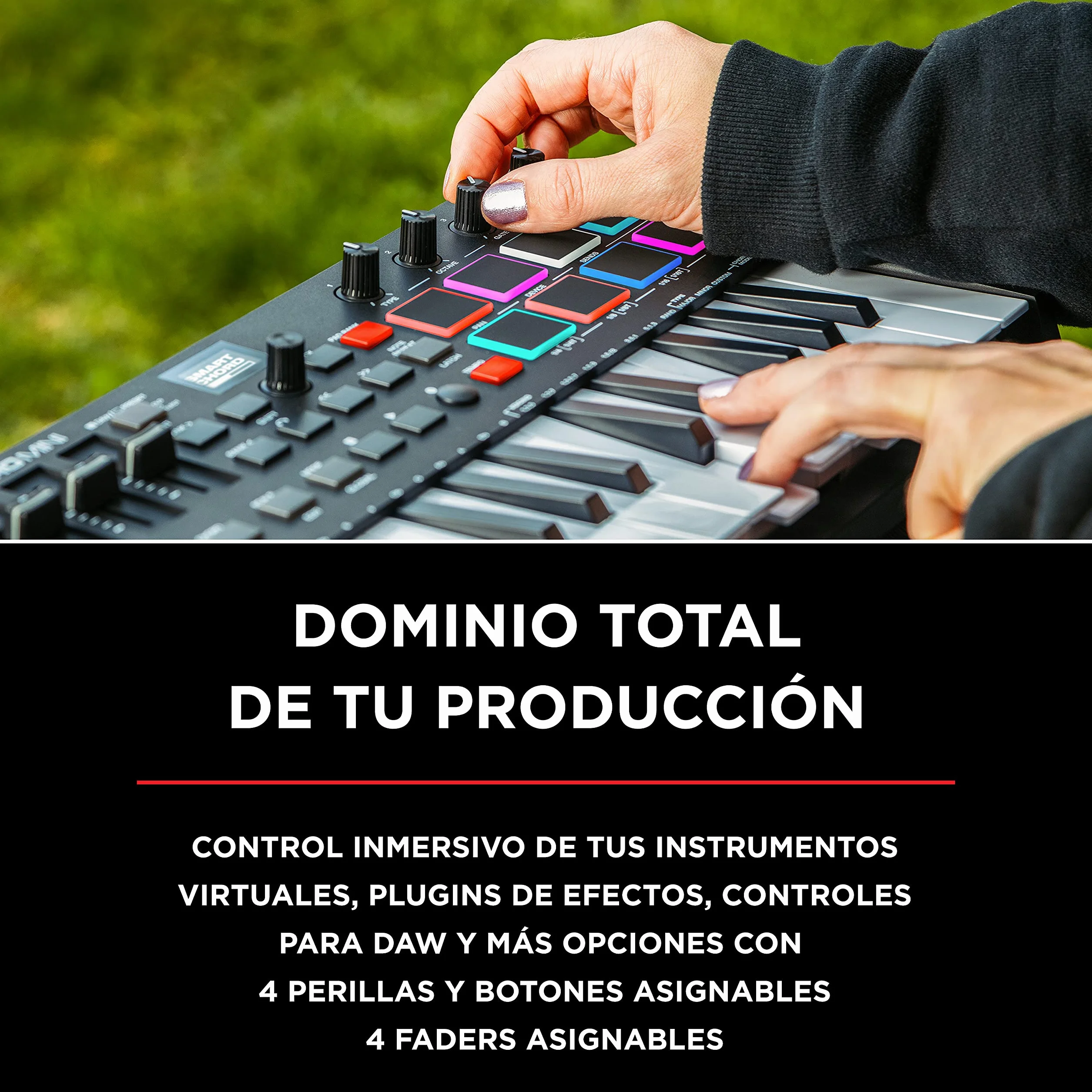 M-AUDIO Oxygen Pro Mini 32-Key USB MIDI Keyboard Controller para MacOS y WinOS, con Beat Pads, asignables perillas y faders, y Native Instruments Sound Pack (NKS Integración)