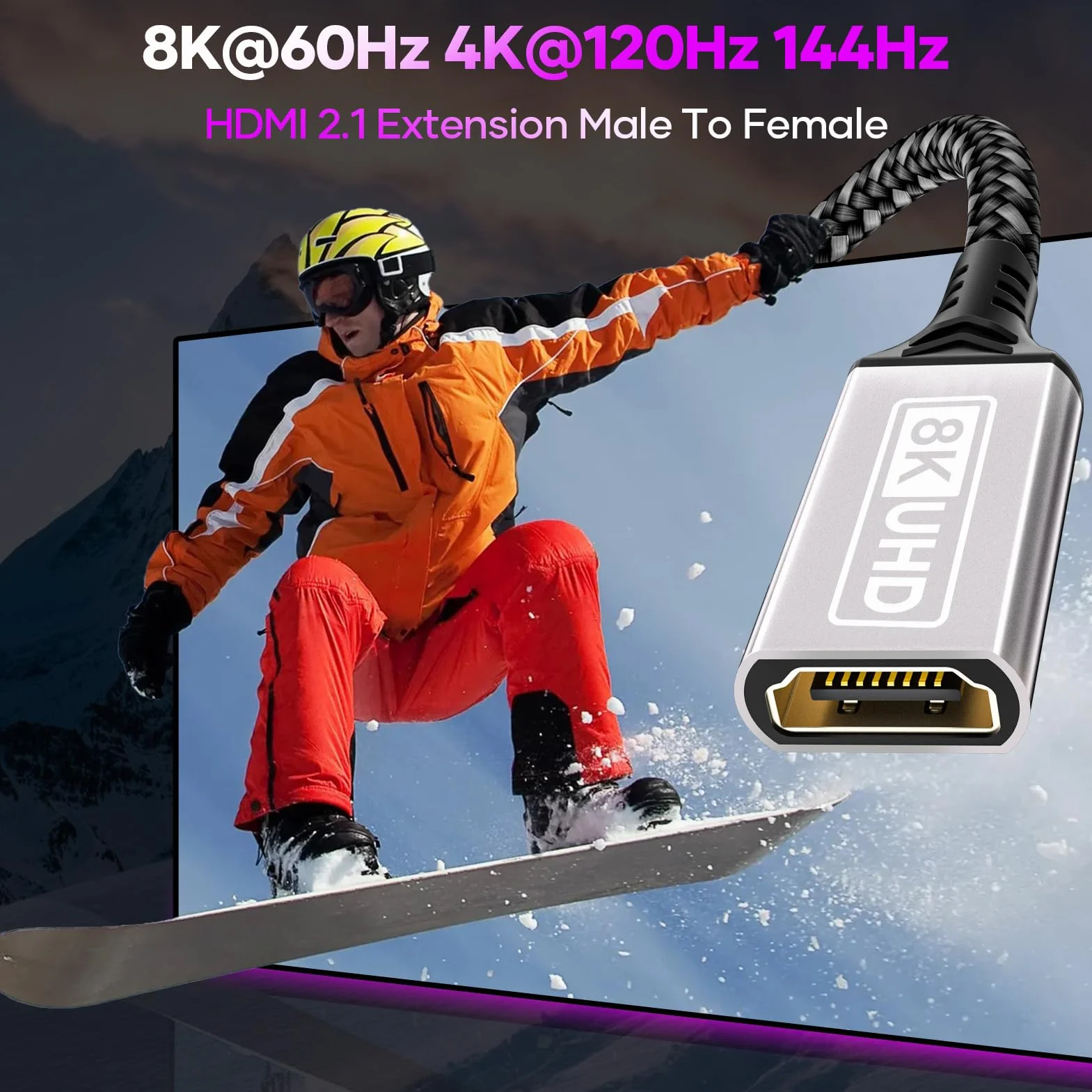 Cable de extensión HDMI,0.2M 10K 8K@60HZ 4K@120HZ/144HZ Cable de extensión HDMI 2.1 macho a hembra 48Gbps Ultra Alta Velocidad UHD eARC HDCP 2.3 Dynamic HDR10+ Compatible con TV Stick,HDTV,PS5 PS4