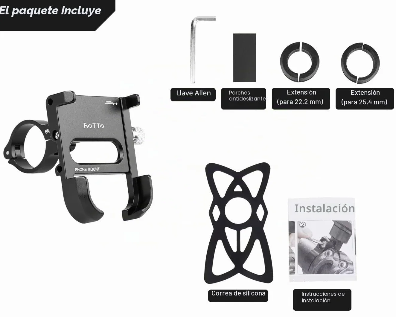 ROTTO Soporte Móvil Bicicleta 360° Rotación Aluminio Robusto Universal