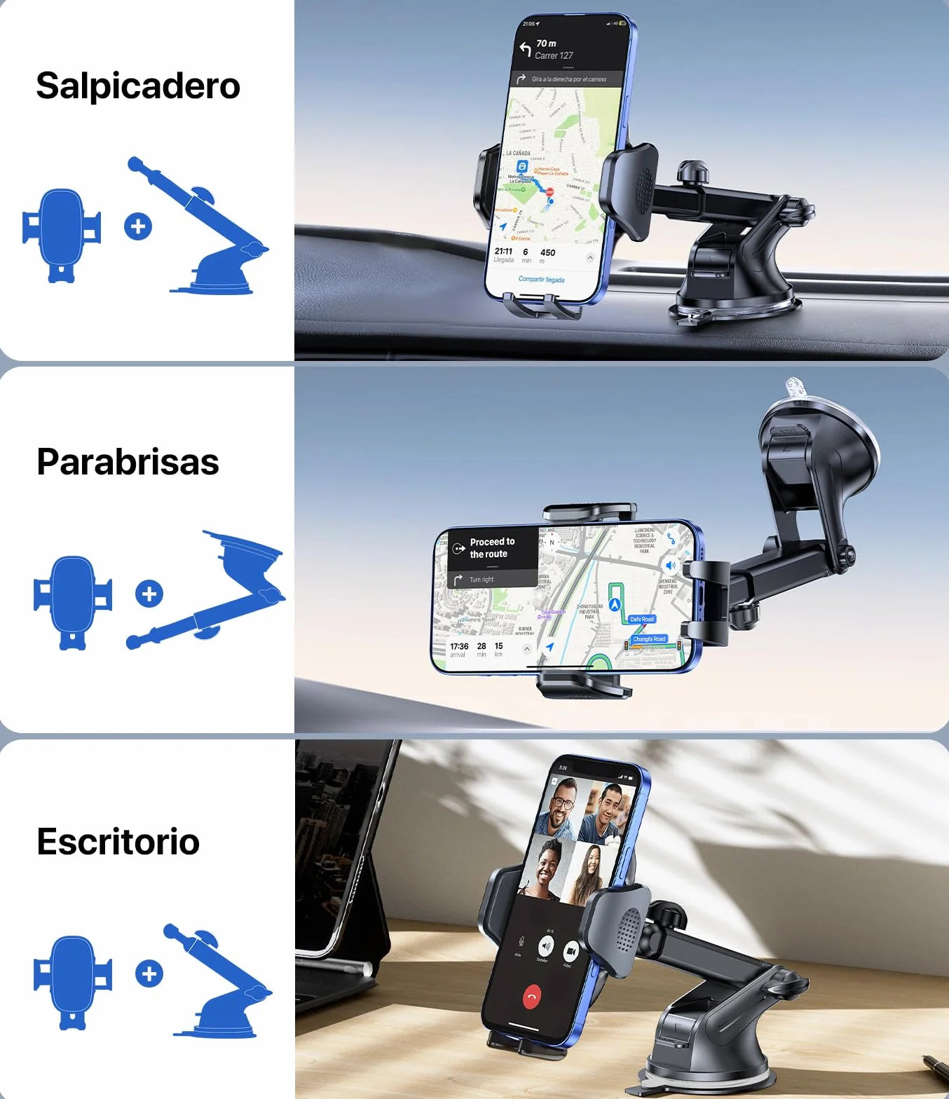 Miracase Soporte Móvil Coche Ventosa Potente 360° Rotación Sujeción Universal 4-7.2"