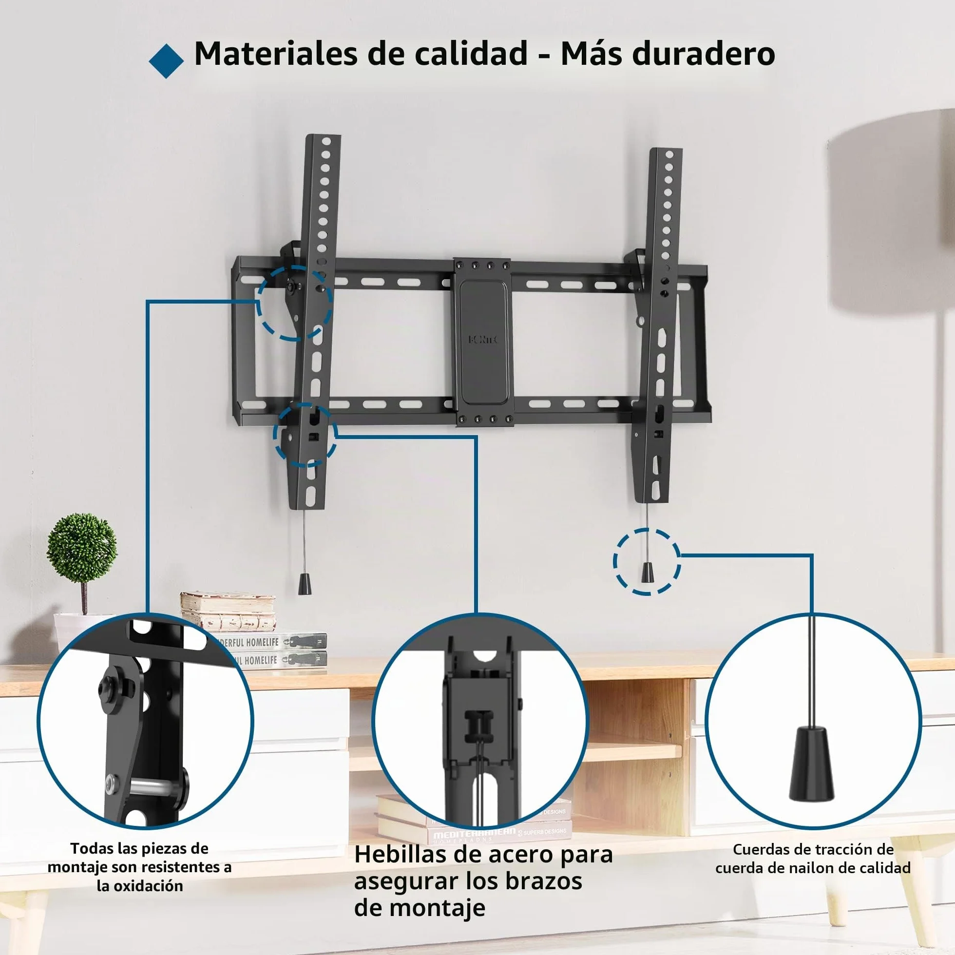 BONTEC Soporte TV Pared Inclinable 37-82 Pulgadas Plana Curva LED LCD, Capacidad 60 kg, VESA 600x400 mm, Nivel Burbuja Brida Cables