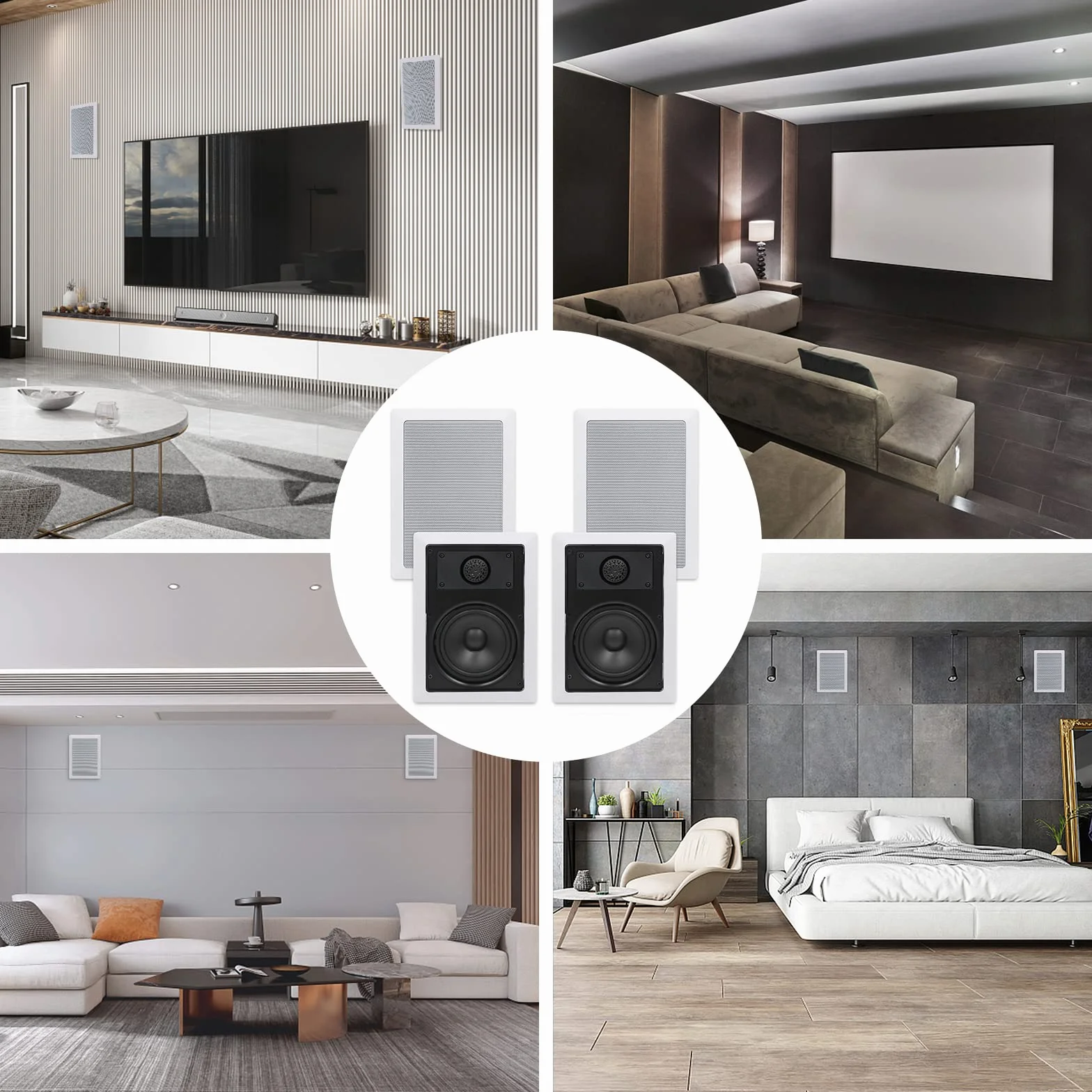 Herdio - Altavoces de Pared de 5,25 Pulgadas, 2 vías,Montaje en Pared y Techo en Interiores/Exteriores (2 Pares, Rejilla pintable)