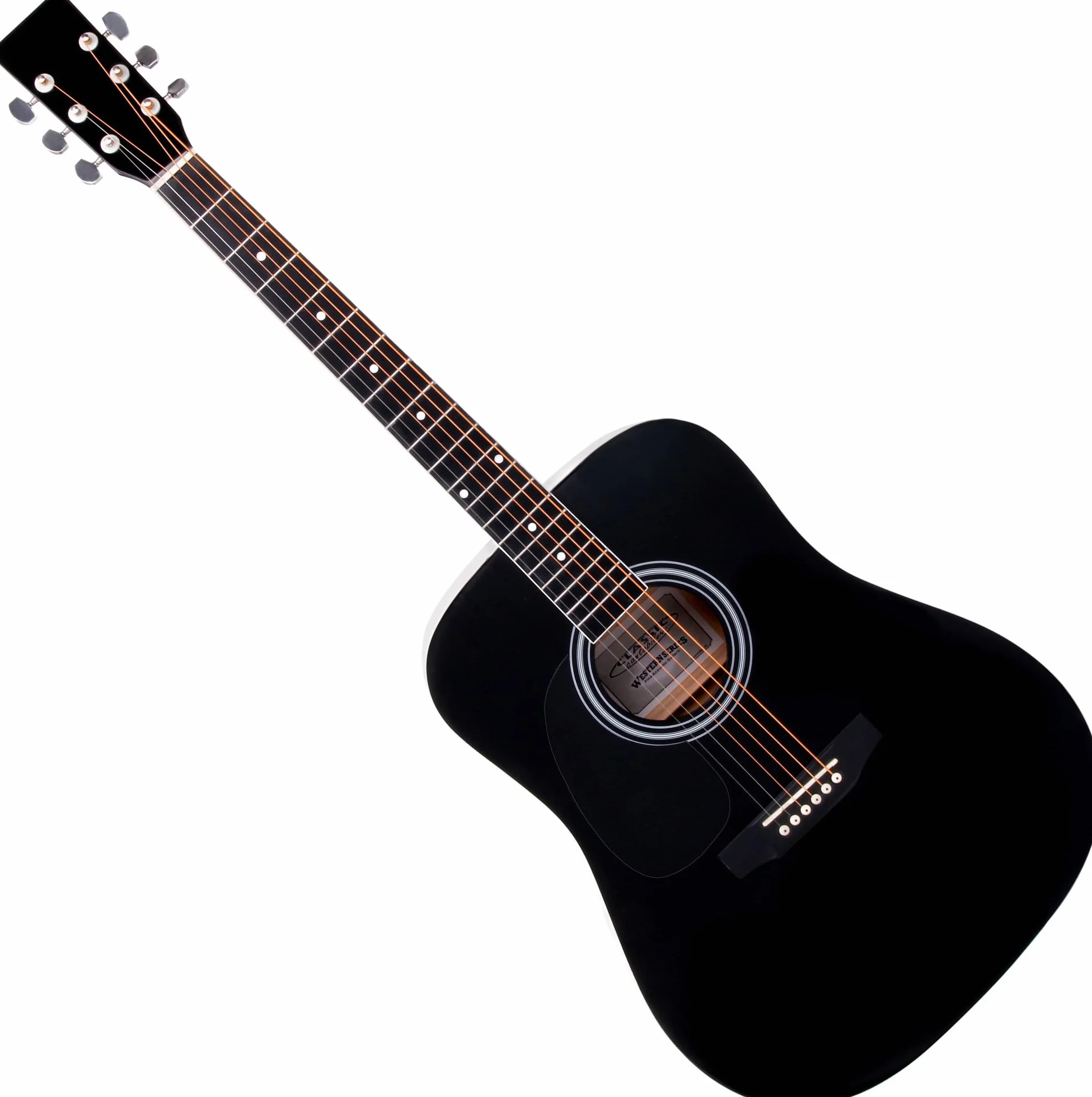Classic Cantabile WS-10BK-LH Guitarra Western para zurdos (Dreadnought, acústica western, cuerdas de acero, principiantes y avanzados, zurdo) negra