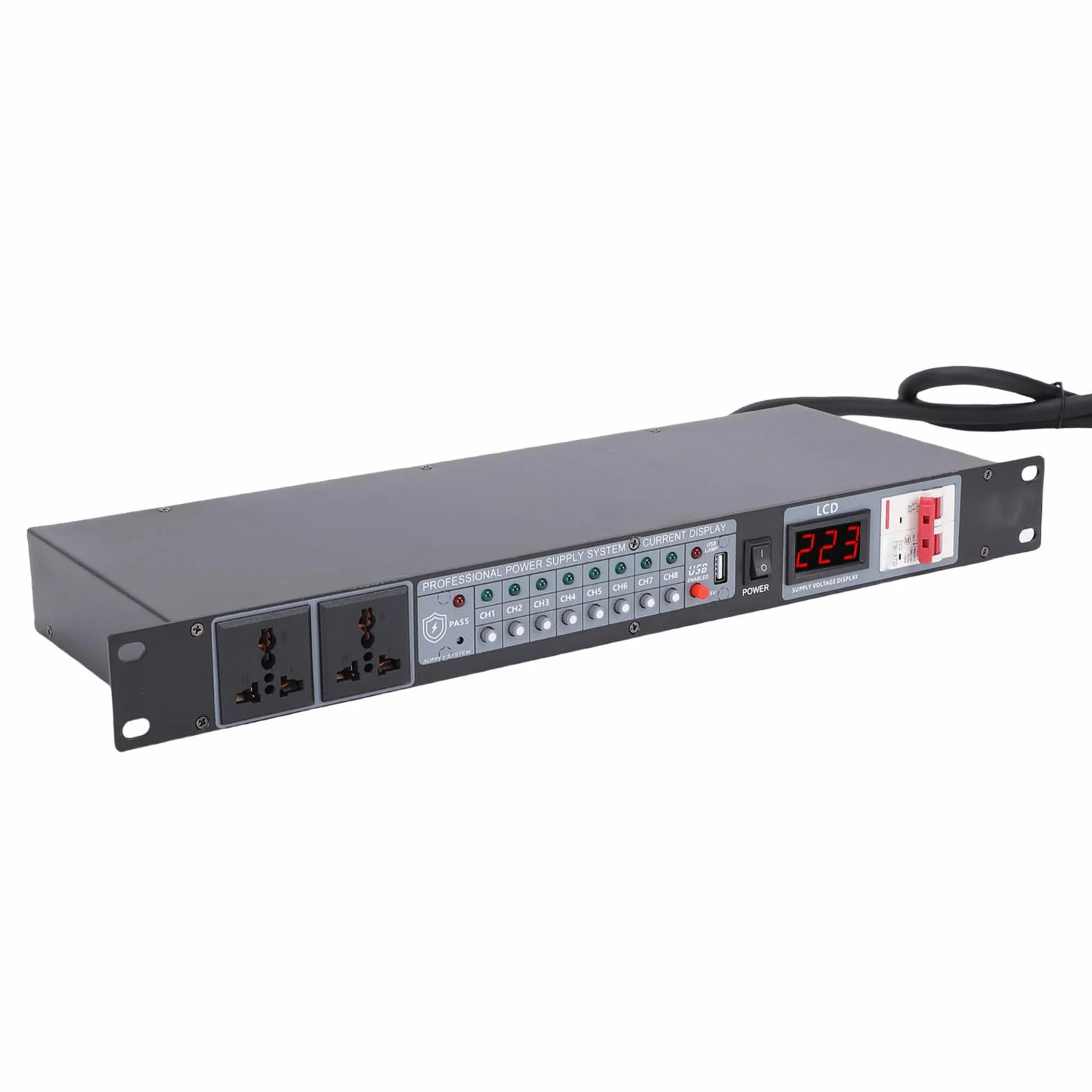 VBESTLIFE Acondicionador de Secuenciador de Potencia de 10 Salidas, Regulador de Fuente de Alimentación Digital con Lectura de Voltaje para Cine en Casa, Escenario, Estudio (Enchufe de la UE)