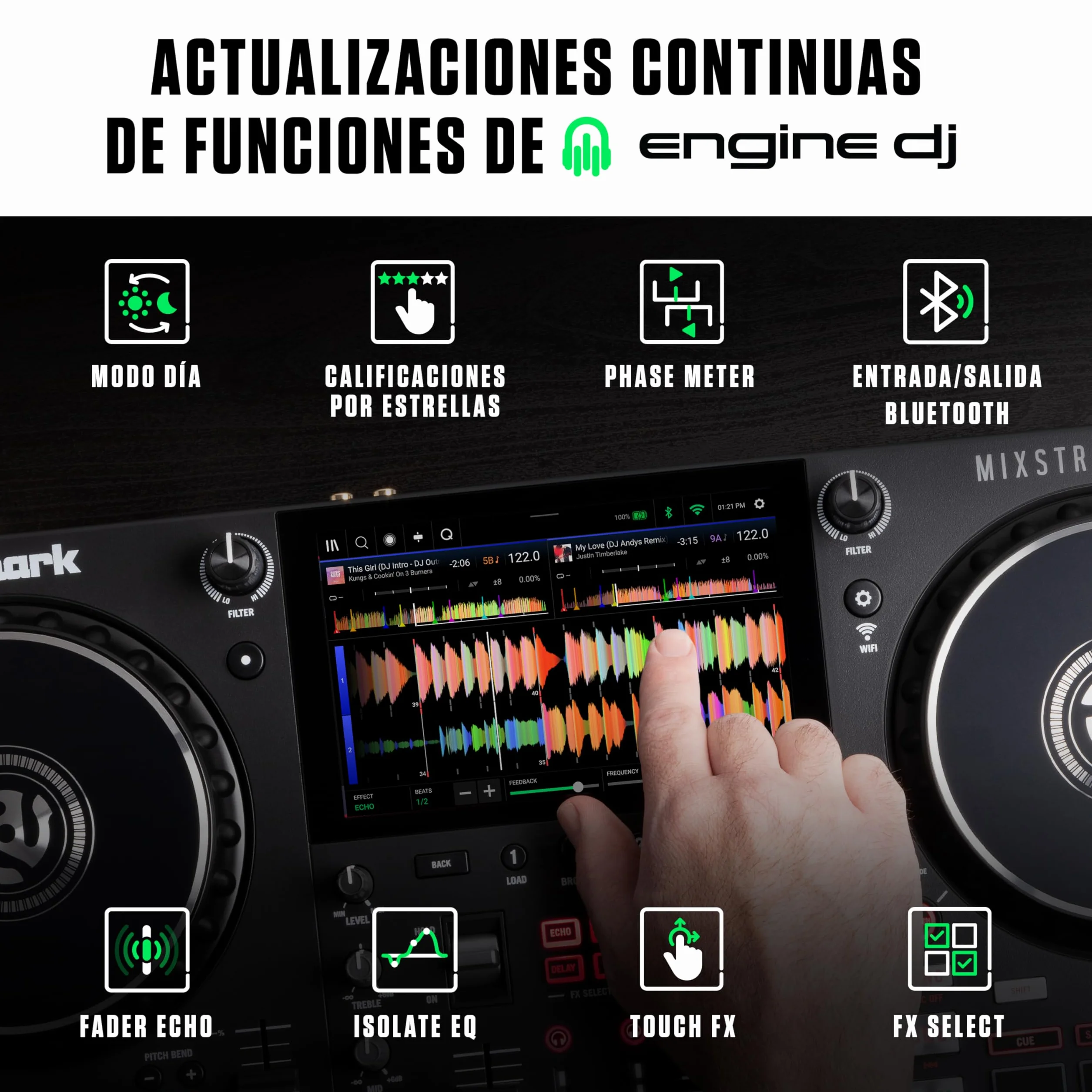 Numark Mixstream Pro+ Controlador DJ, separación de stems, 2 decks, streaming por wifi, mezclador, pantalla táctil 7" y altavoces; Serato y Virtual DJ