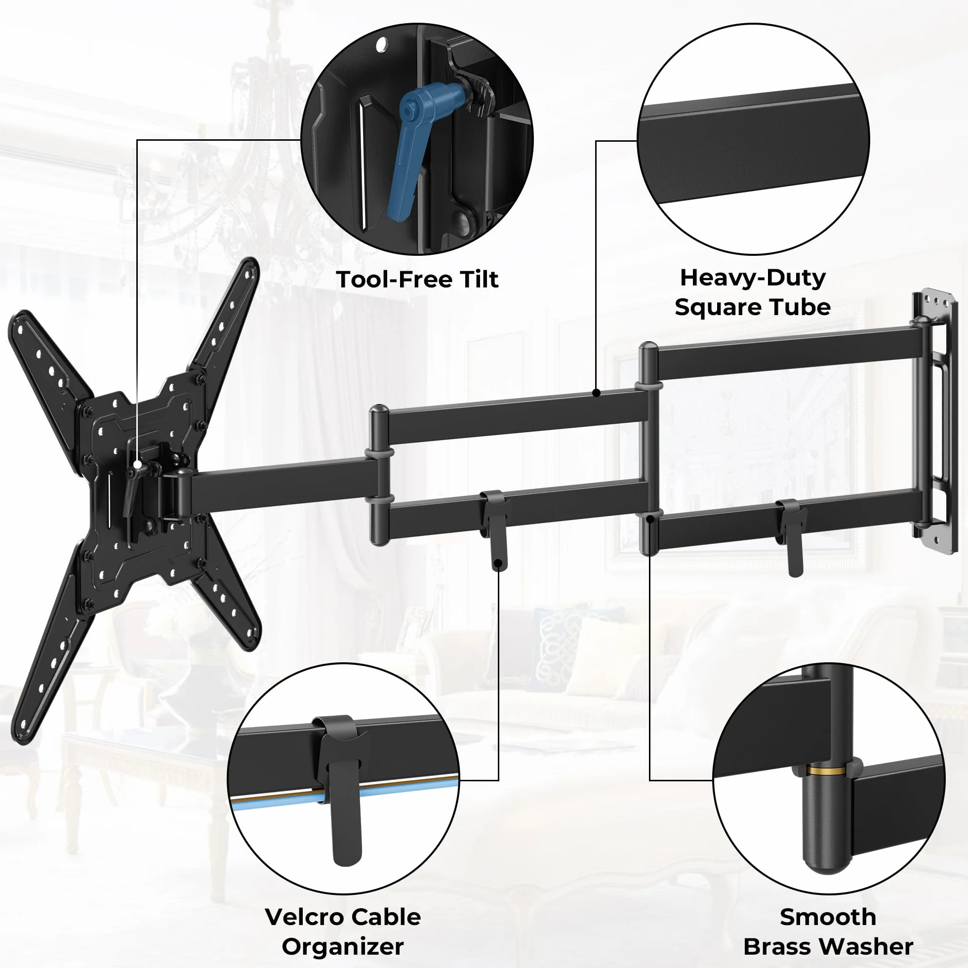 BONTEC Soporte TV Pared 26-65 Pulgadas, Brazo Extensible 950 mm, Inclinable Giratorio, Carga 35 kg, VESA 400x400 mm