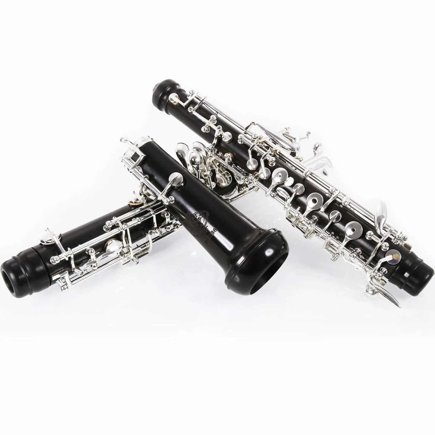 Rochix Professional Performance Level WHS36 - Oboe con cuerpo de ébano plateado semiautomático, tono C 2 hojas, 1 paño limpieza, hisopo soporte para descanso del pulgar, estuche y más