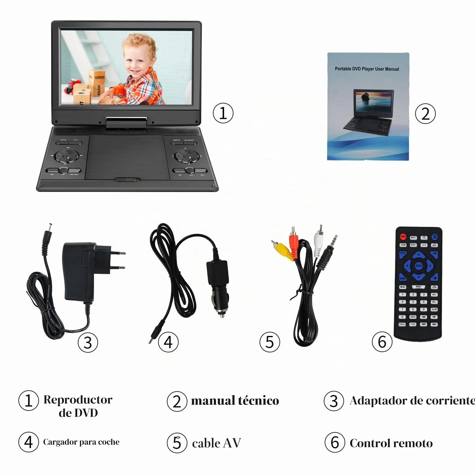 Reproductor de DVD portátil YOOHOO con pantalla HD, batería recargable, soporte USB/SD/AV, sincronización TV/proyector