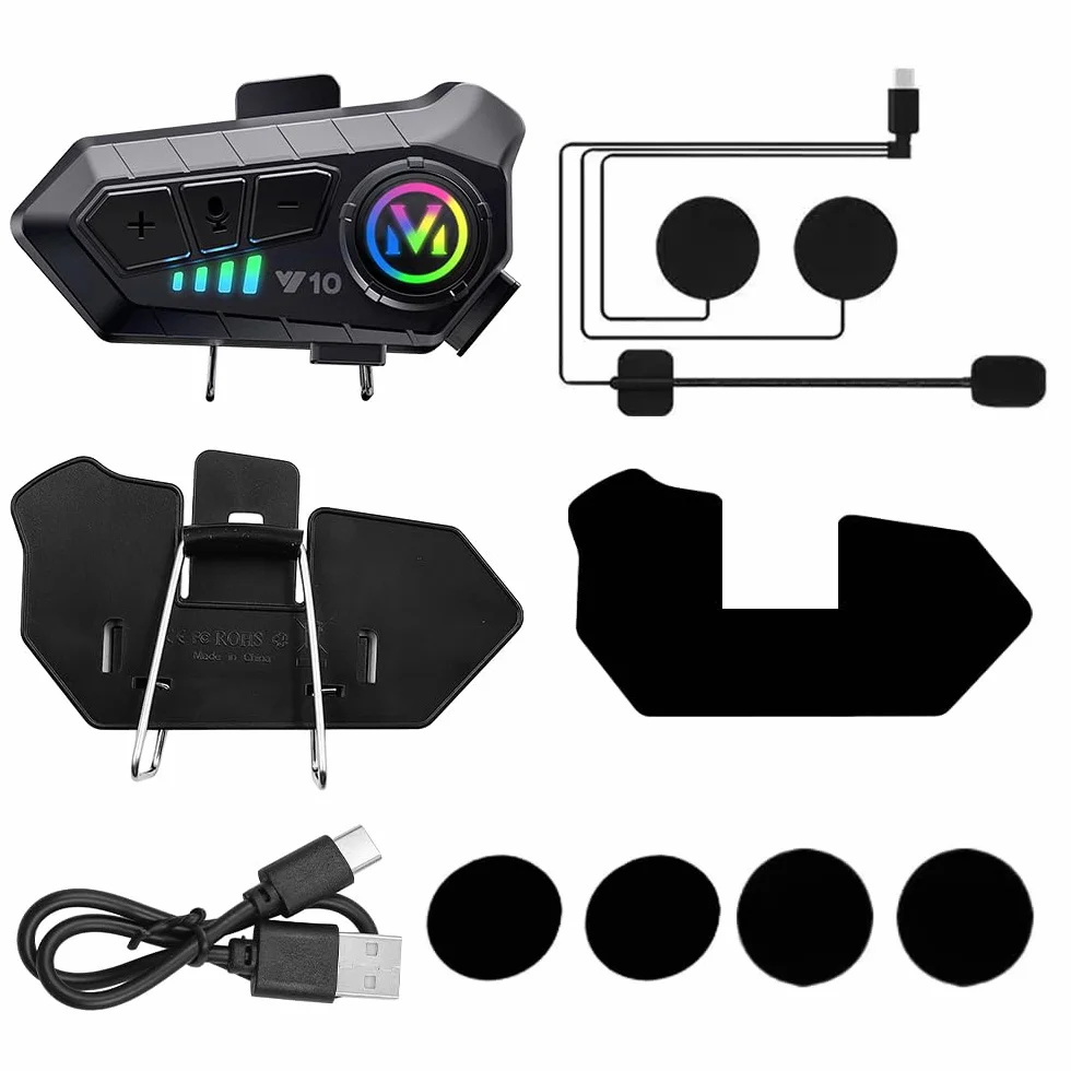 Intercomunicador de Motocicleta Bluetooth Casco Auricular con Cancelación de Ruido y Llamadas HD