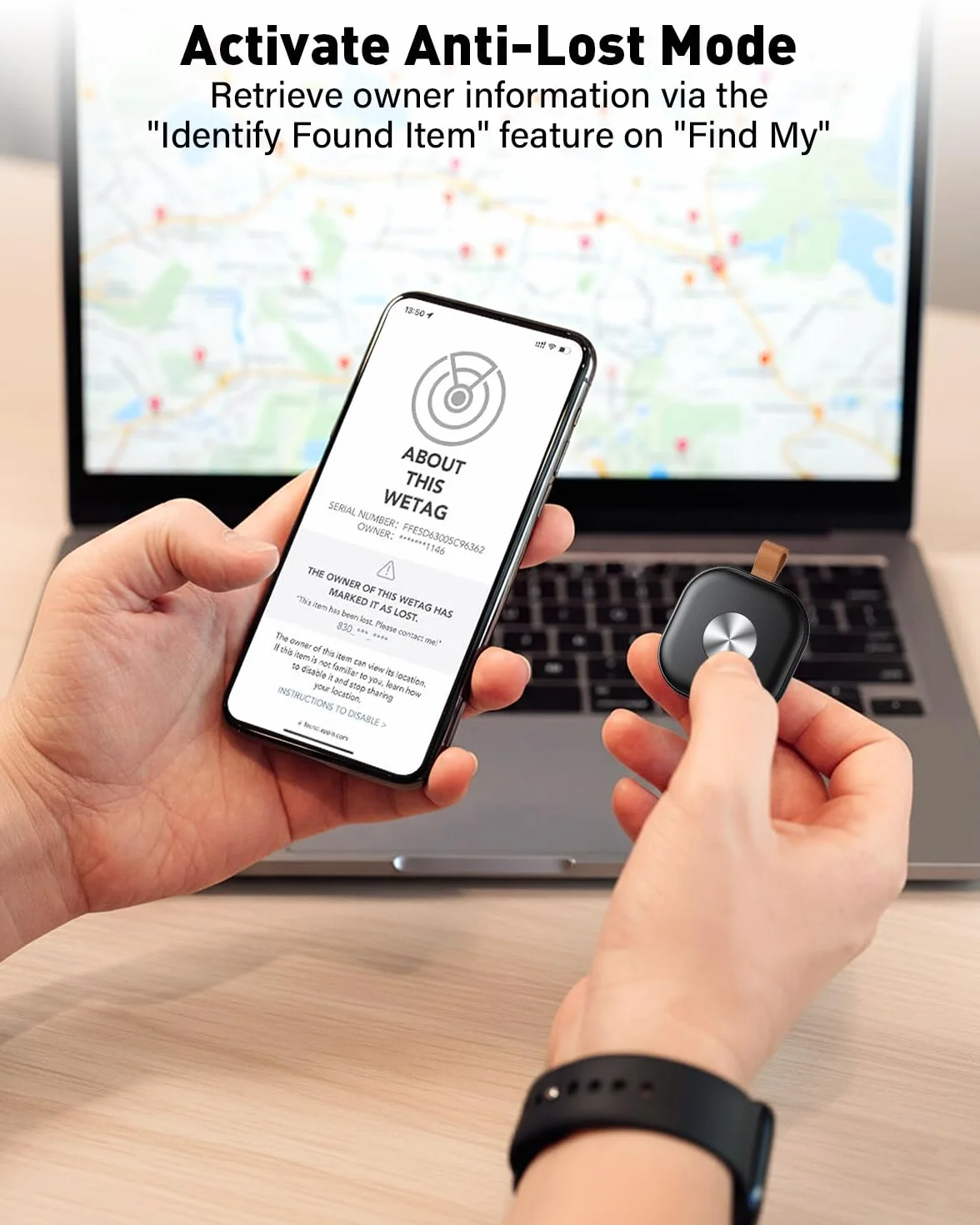 Smart Tracker Tag 4 Pack, Air Localizador Llaves Tag Bluetooth Funciona con Apple Buscar(Sólo iOS), Buscador de Llaves, Billetera y Equipaje, Batería Reemplazable (Negro)