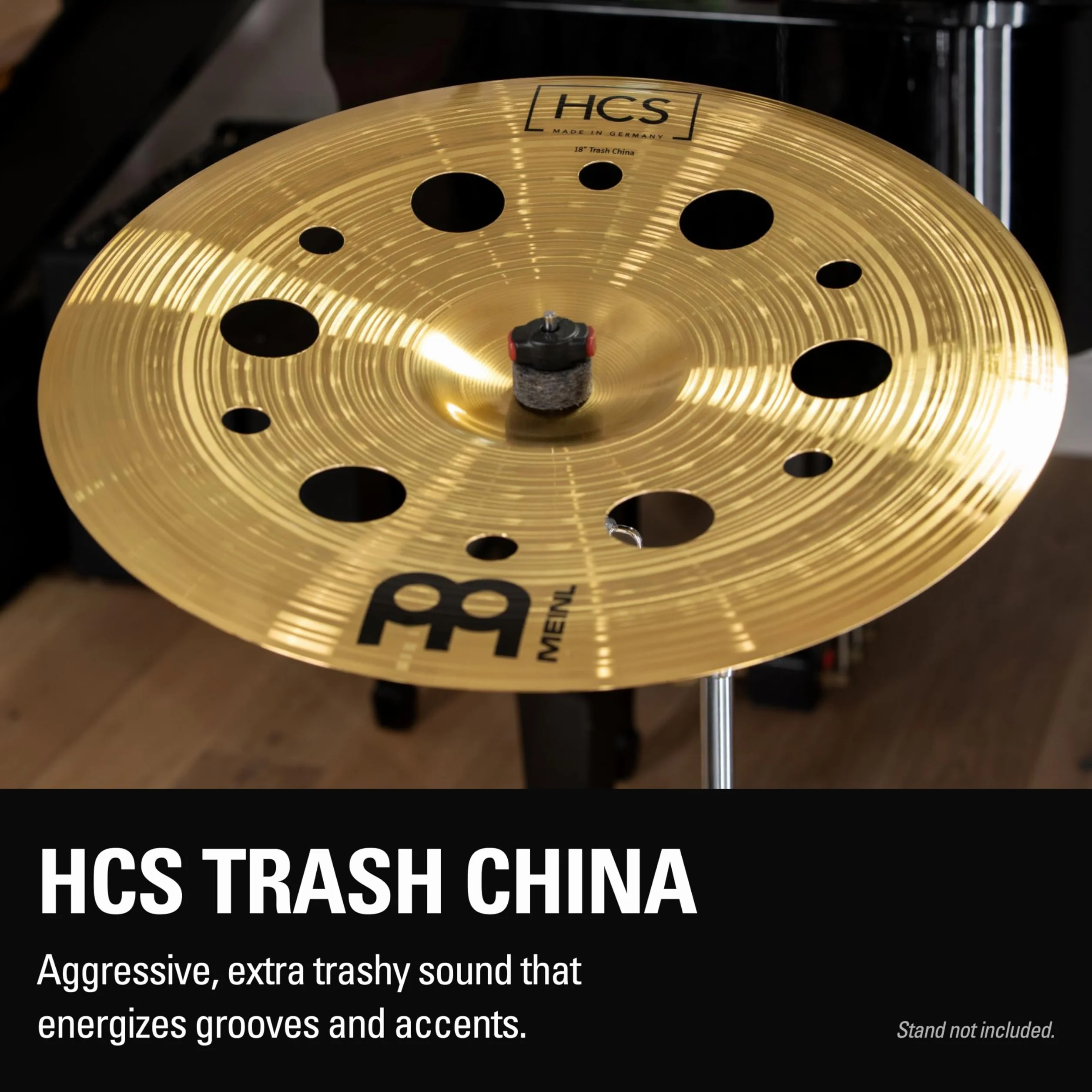 Meinl Cymbals HCS Plato Trash China de 18 pulgadas (45,72cm) con Agujeros – Platillos de Batería – Latón, Acabado Tradicional (HCS18TRCH)
