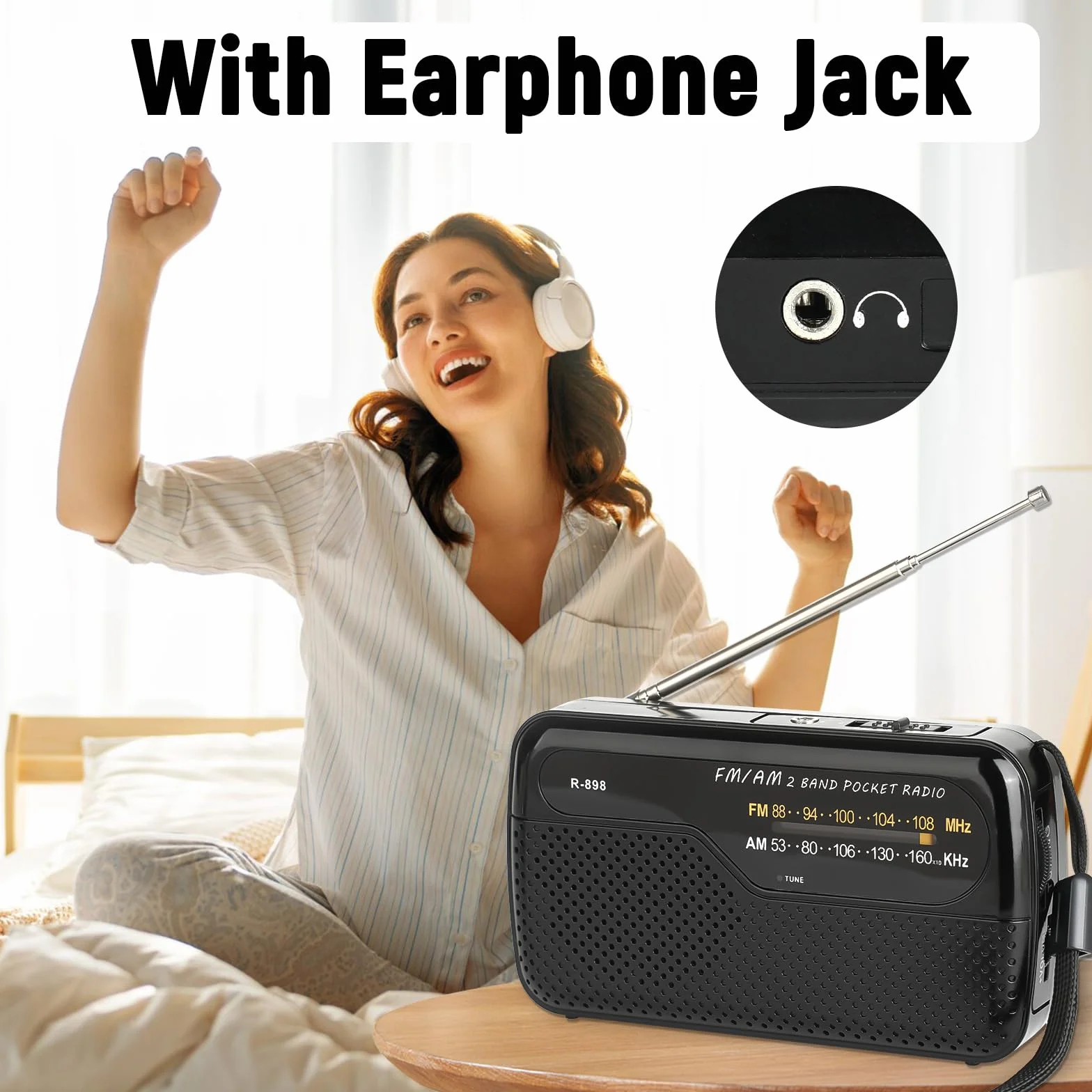 Radio de Portátil, Radios de Transistor Am FM Bolsillo Portátil Funciona con 2 Pilas AA, Radio de Pequeña de Bolsillo Viaje FM,Altavoz Fuerte,Uso en Interiores, Exteriores. (Negro)