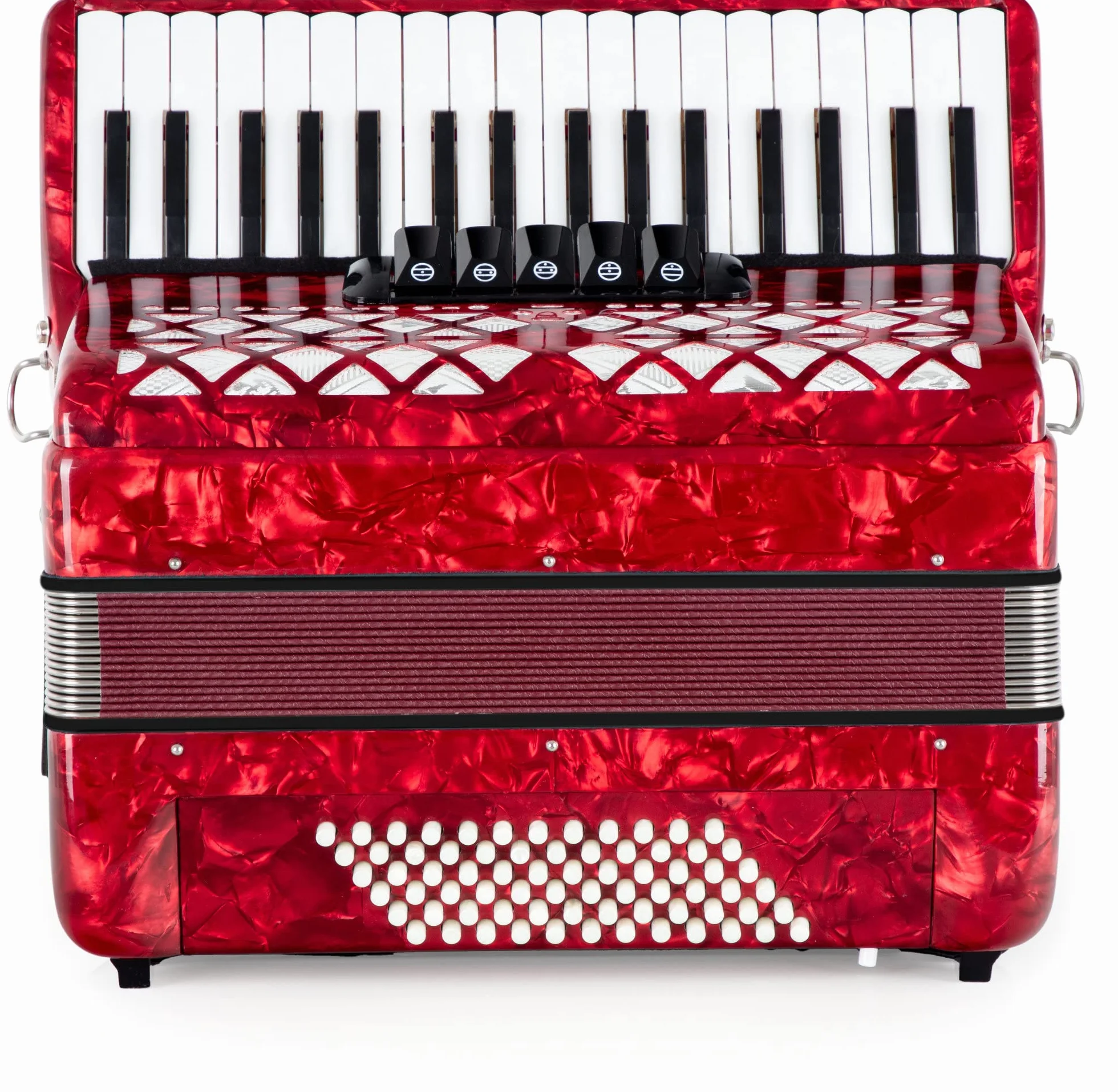 Acordeón Classic Cantabile 72 Bajos "Secondo V" - Acordeón de teclas - 3 voces - 34 teclas de agudos - con correas y funda mochila - Rojo