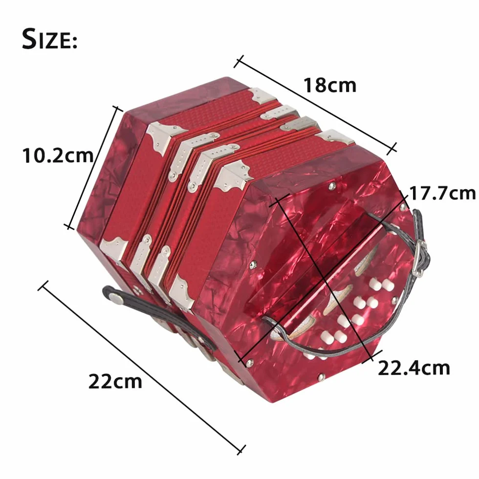 Concertina Acordeón 20-Botón 40-Reed estilo Anglo con bolsa para el transporte