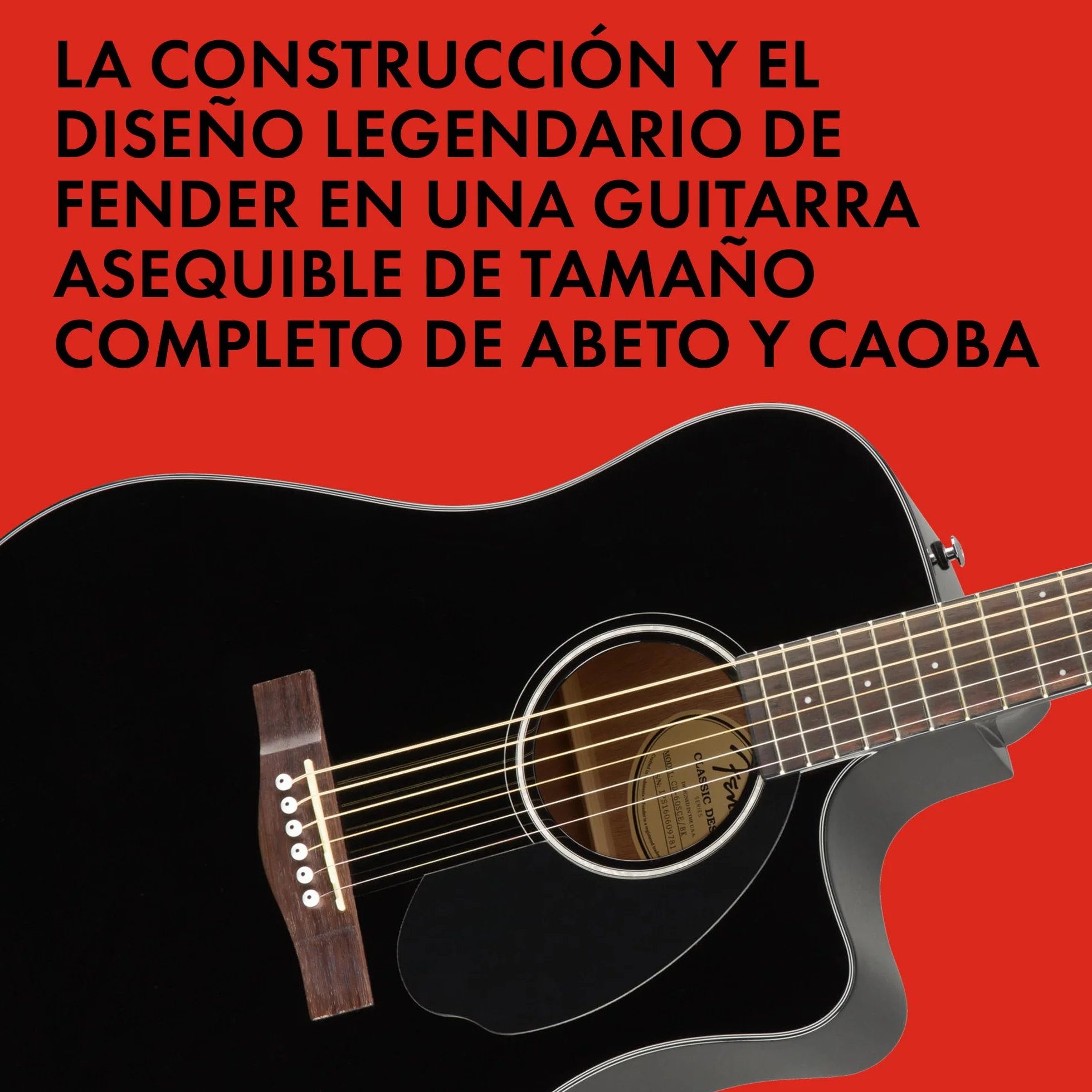 Fender CD-60SCE Dreadnought Guitarra Acústica Electrificada, Negro, Incluye cursos virtuales gratuitos en Fender Play