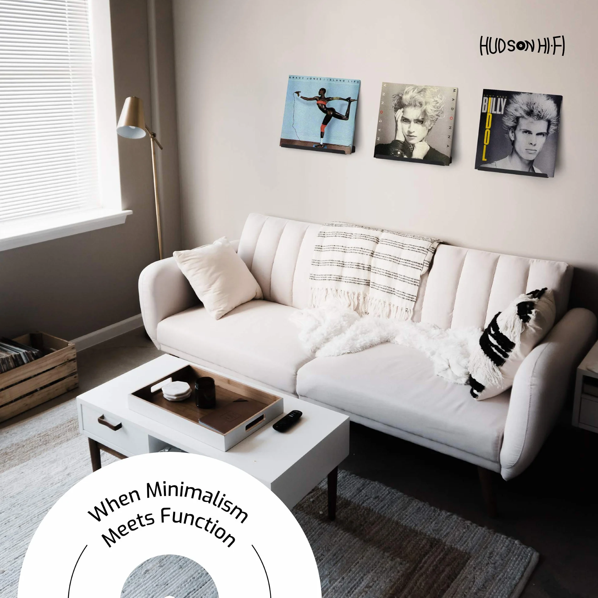 Hudson Hi-Fi Estantes de pared de vinilo LP para grabar – Muestra tu escucha diaria con estilo – negro satinado – Paquete de seis