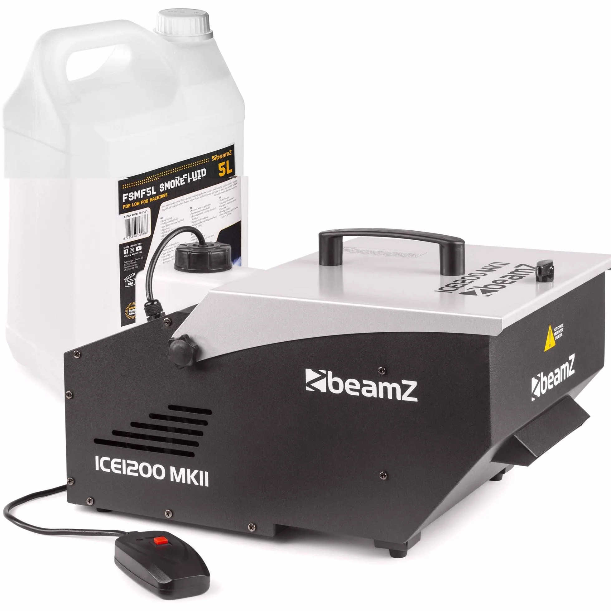 BeamZ ICE1200 MKII máquina de humo bajo de 1200W para niebla de suelo y 5L de líquido de niebla, compartimento para hielo, mando a distancia por cable, discoteca, cumpleaños, Halloween, color negro