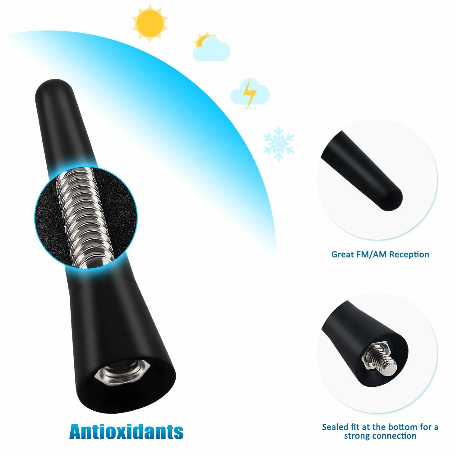 VooGenzek Mini Antena Coche Corta Universal 6.5cm Radio FM/AM 3 Tornillos M4/M5/M6