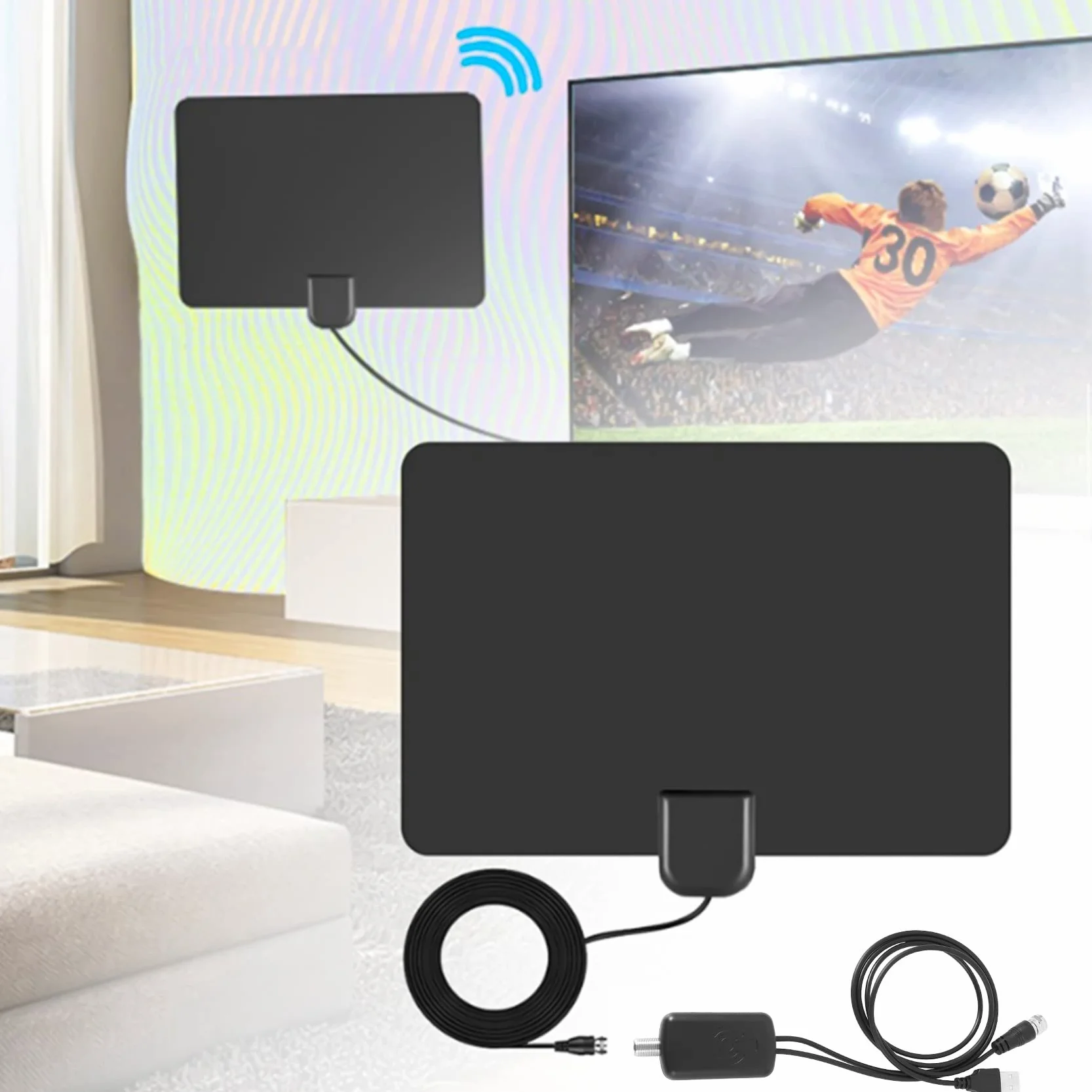 Amplificador de Antena HDTV Impulsor de senal Antena de TV HDTV con Kits de Fuente de alimentacion USB