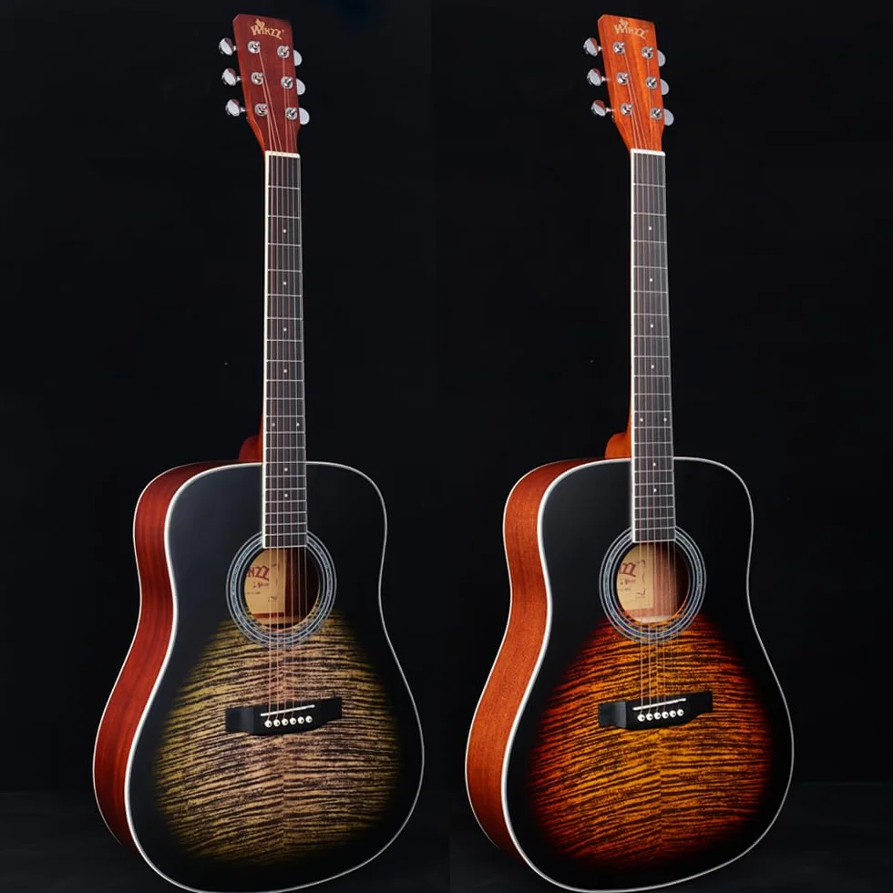 Winzz Guitarra Acústica 4/4 Tamaño Completo Folk Estampada para Principiantes Adultos - Cuerda de Acero Sunburst