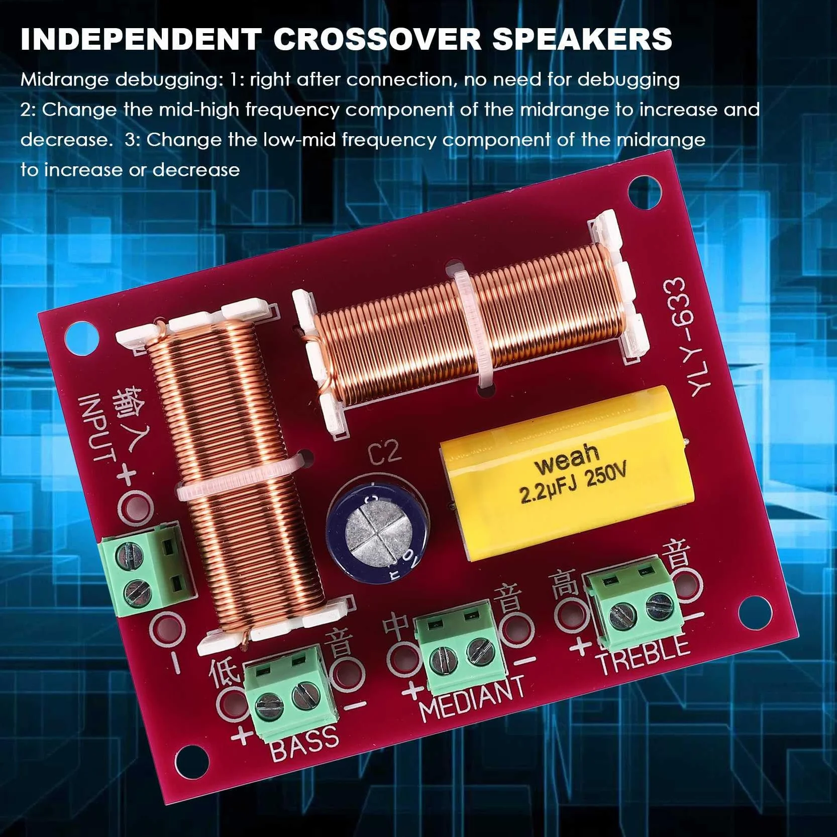 200W 3 Vías Altavoz Crossover Frecuencia Divisor Filtro Agudos Medios Graves