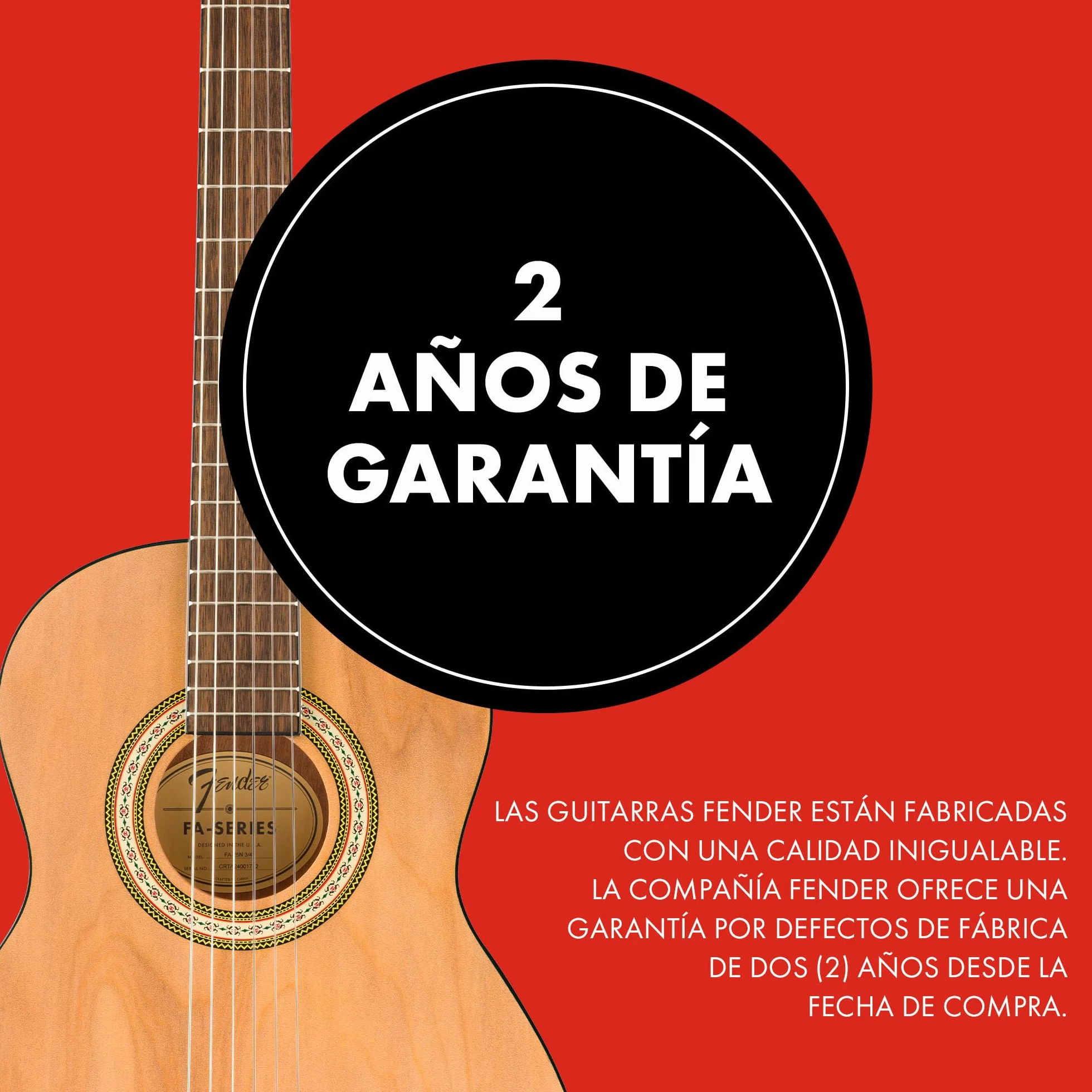 Fender FA-25N Guitarra Acústica de 3/4 Tamaño Con Cuerdas de Nylon, Para Principiantes, 2 Años de Garantía, Perfecta Para Niños, Fácil en los Dedos, Natural