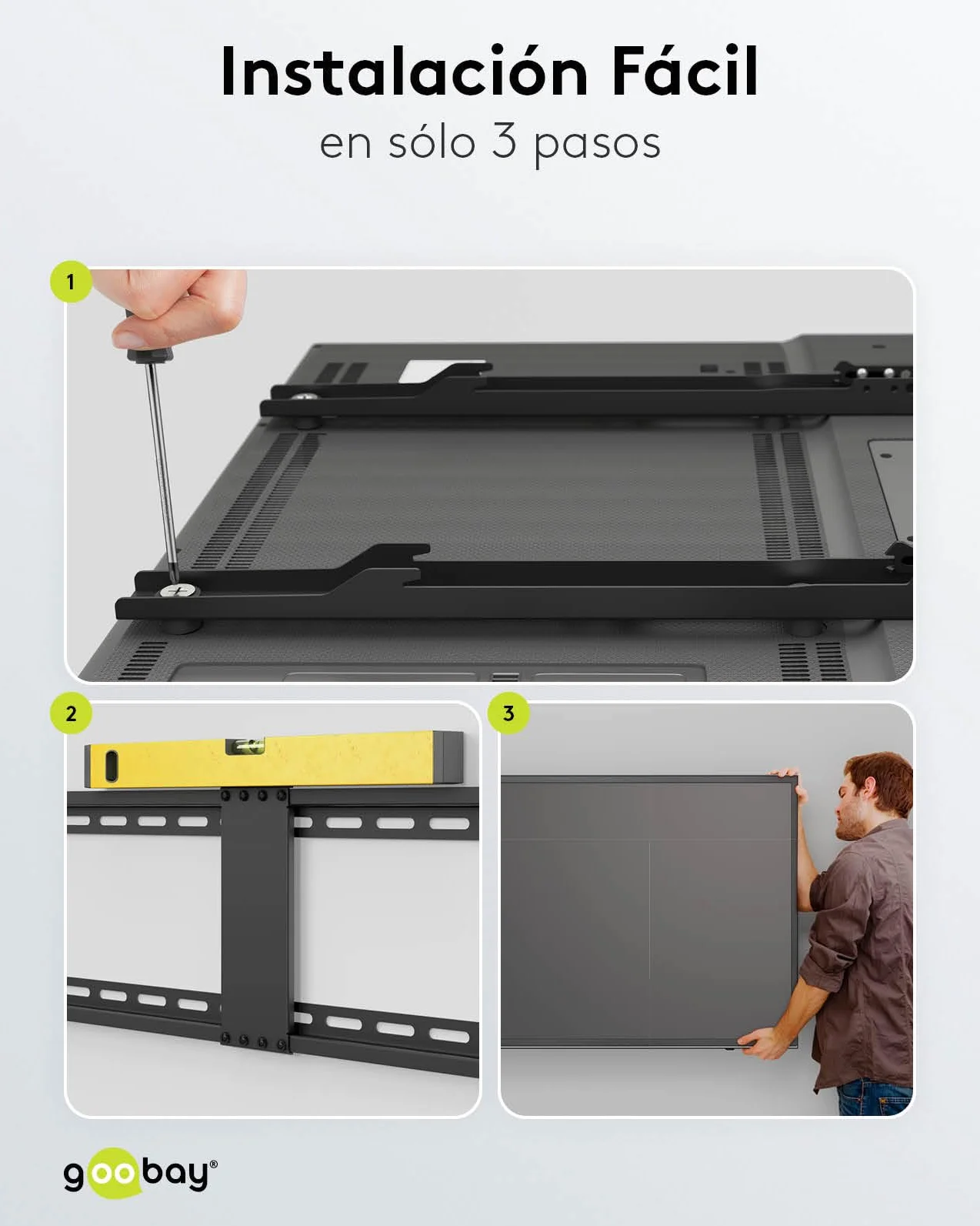 goobay Soporte TV Pared Fijo 43-100 Pulgadas Ultra-Plano 29 mm VESA 600x400 Hasta 70 kg - Basic FIXED XL - 49742
