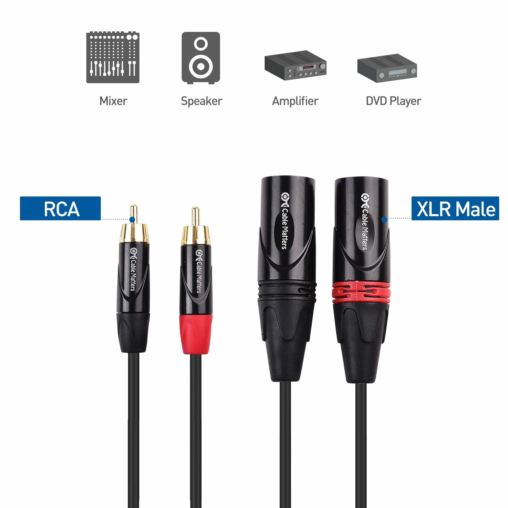 Cable Matters Cable de interconexión doble RCA a XLR desequilibrado de 1,8 m, 2 RCA a 2 XLR macho