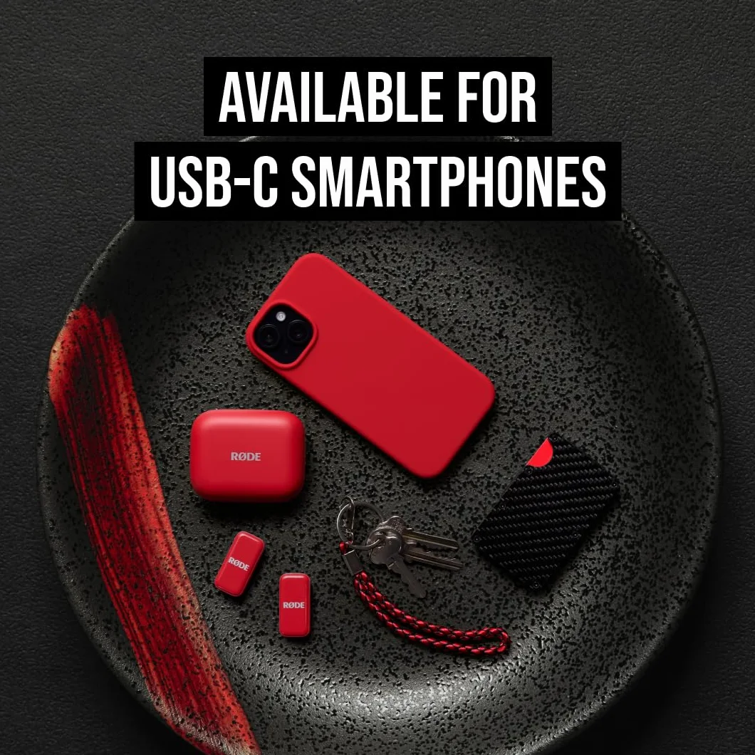 RØDE Wireless Micro - Micrófono inalámbrico Compacto, Dos micrófonos con Estuche de Carga para la creación de Contenido en Smartphone - USB-C, Rojo