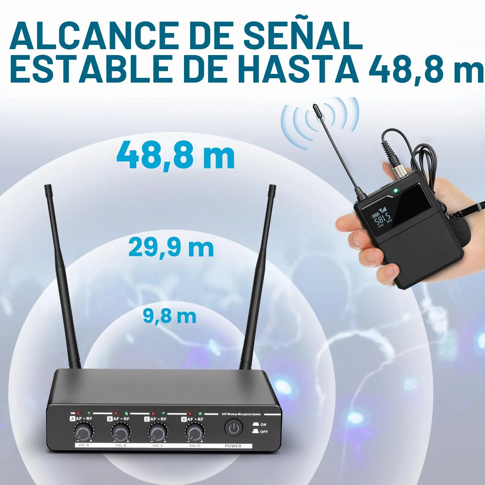 Depusheng R6 Juego de micrófono inalámbrico de 4 Canales con micrófono Lavalier y micrófono Auricular, Receptor de Metal, Ideal para Cantar, Karaoke, Fiestas, Bodas