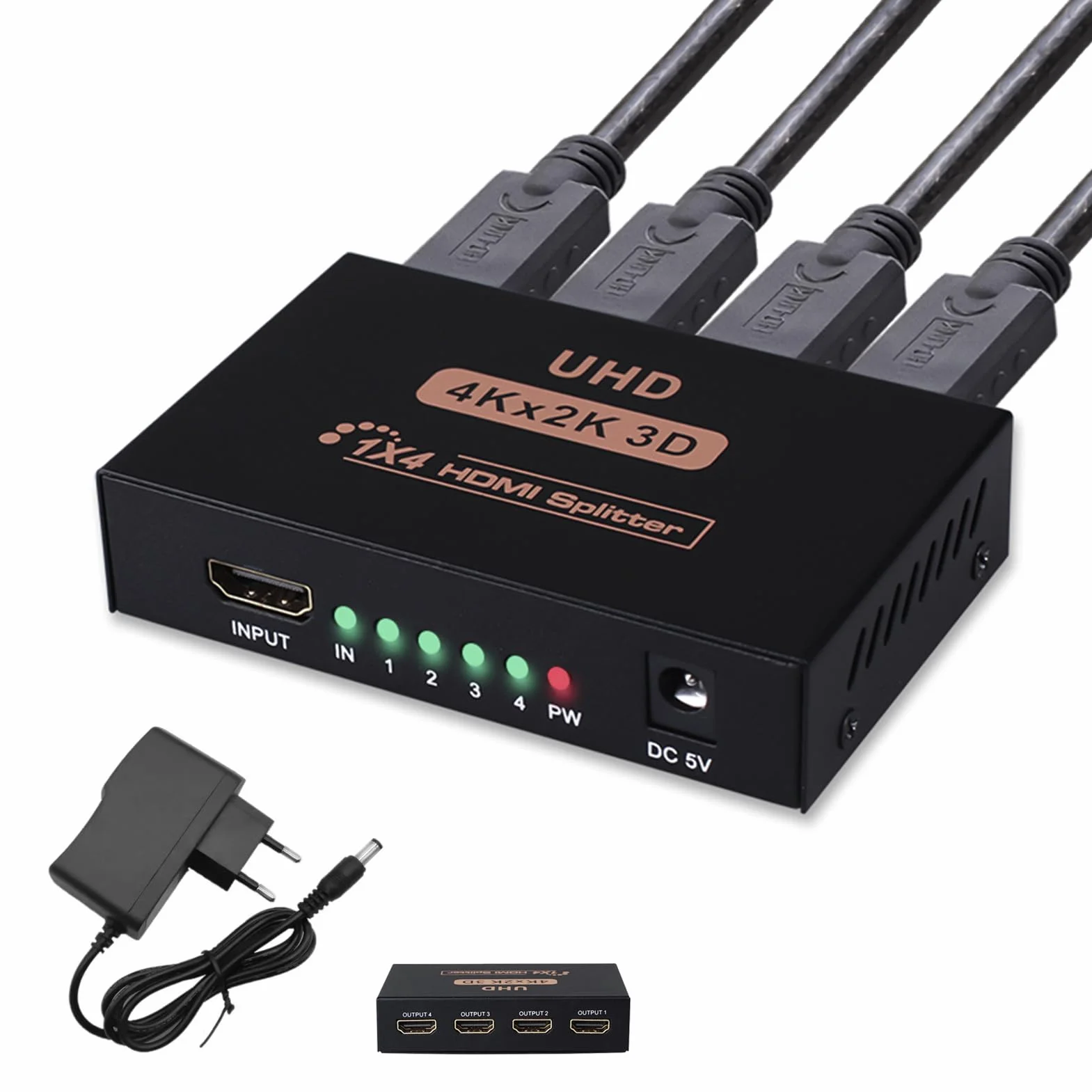 Splitter HDMI 1x4 4K 60Hz 3D, Duplicador HDMI 1 Entrada 4 Salidas 1080P 2K