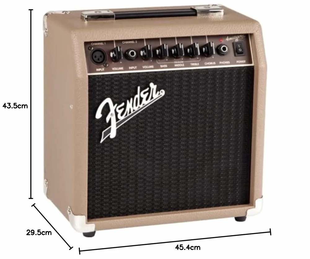 Fender Acoustasonic 15, Amplificador Combo para Guitarra Acústica, 15W, Color Marrón, Entrada Doble (Micrófono + Guitarra), Óptimo para Cantautores
