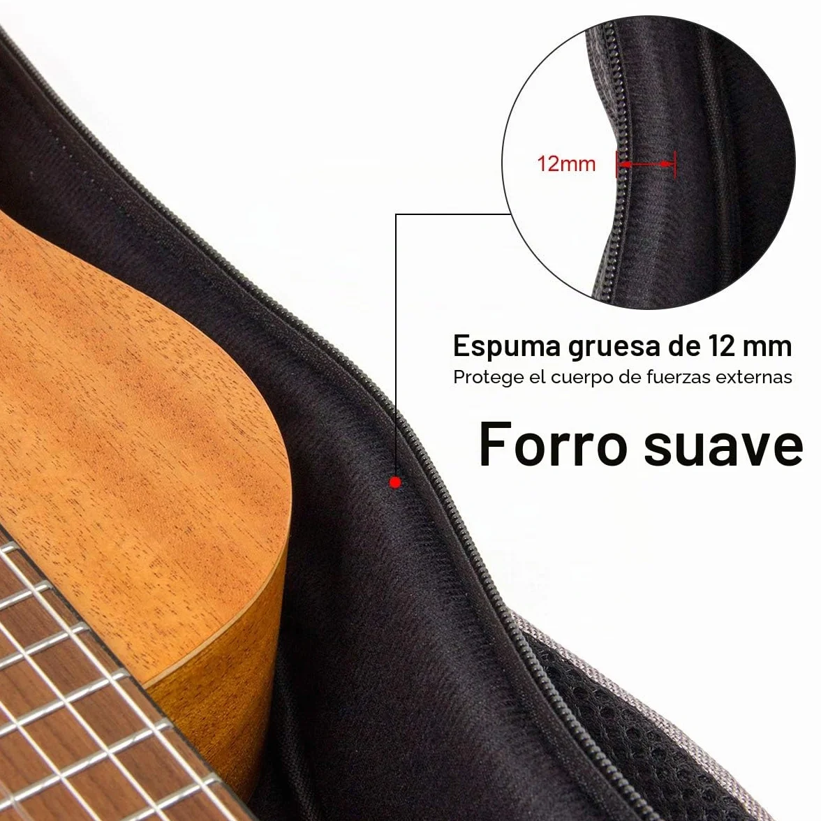 Funda de Transporte Flexible para Ukelele con Doble Correa y 3 púas