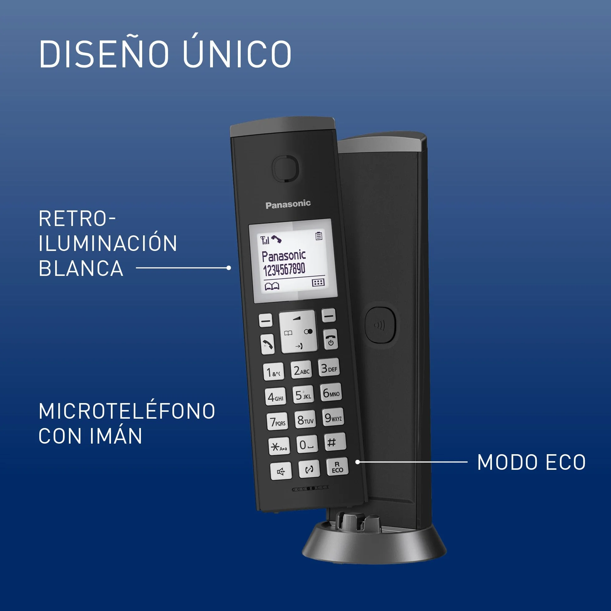 Panasonic KX-TGK210SPB Teléfono Inalámbrico Digital, Altavoz Manos Libres, LCD Blanco, Negro