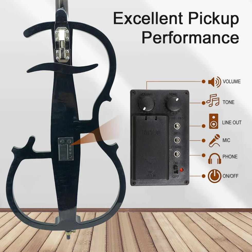 Juego de violonchelo eléctrico de tamaño completo 4/4 para principiantes (incluye bolsa ligera para violonchelo, auriculares estéreo, lazo de violonchelo premium, puente, colofonia) para