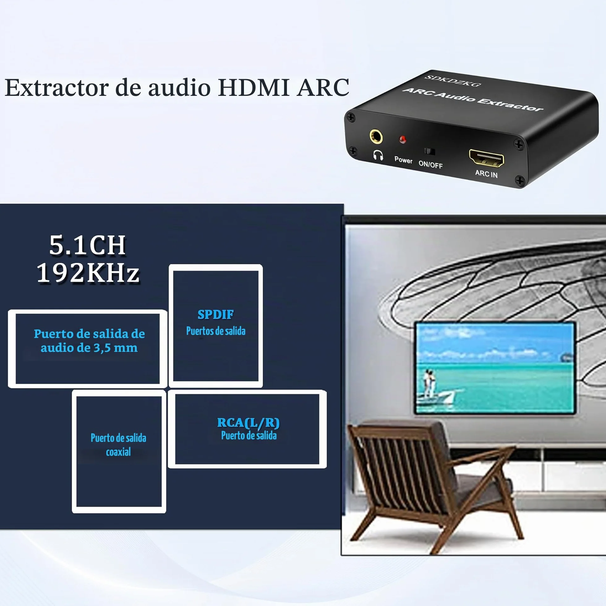 Extractor HDMI ARC, adaptador divisor con óptico TOSLINK, SPDIF coaxial y analógico 3.5 mm L/R estéreo para amplificador HDTV altavoz