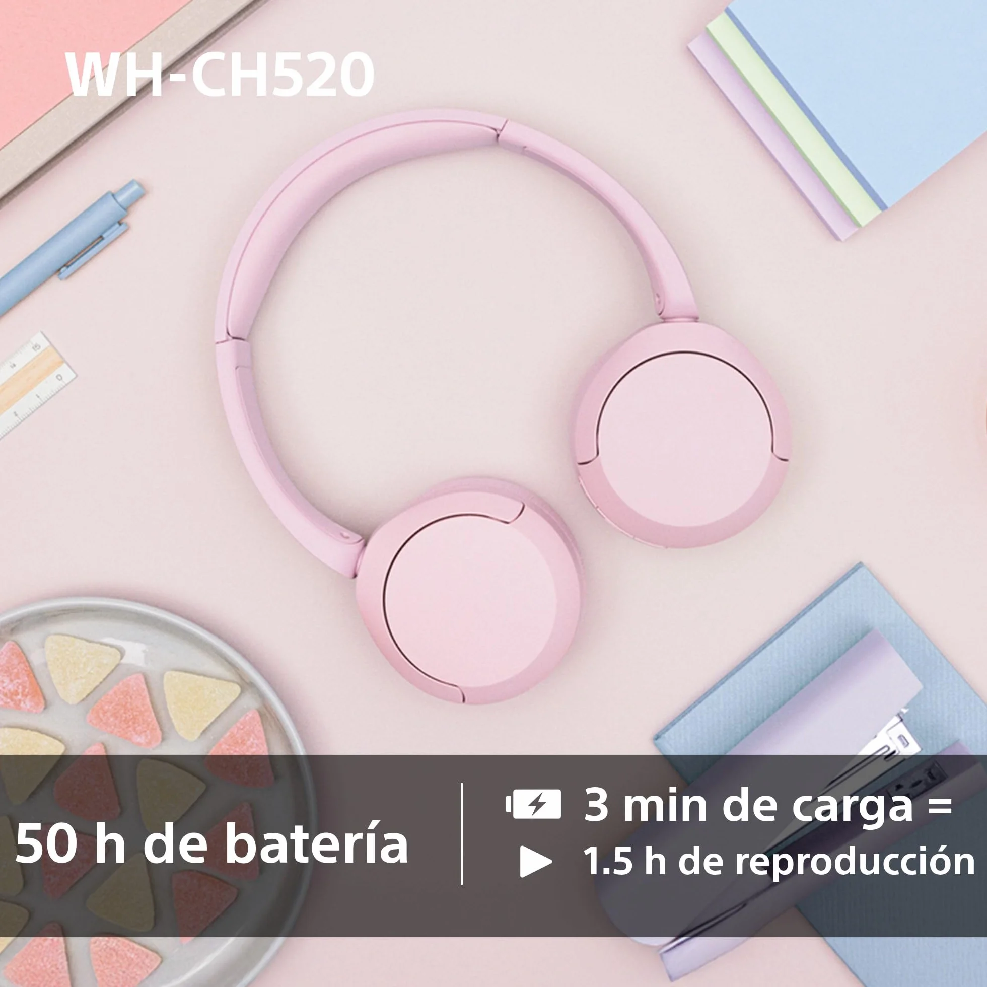 Sony WH-CH520 Auriculares Bluetooth 50 h batería DSEE micrófono integrado Beige